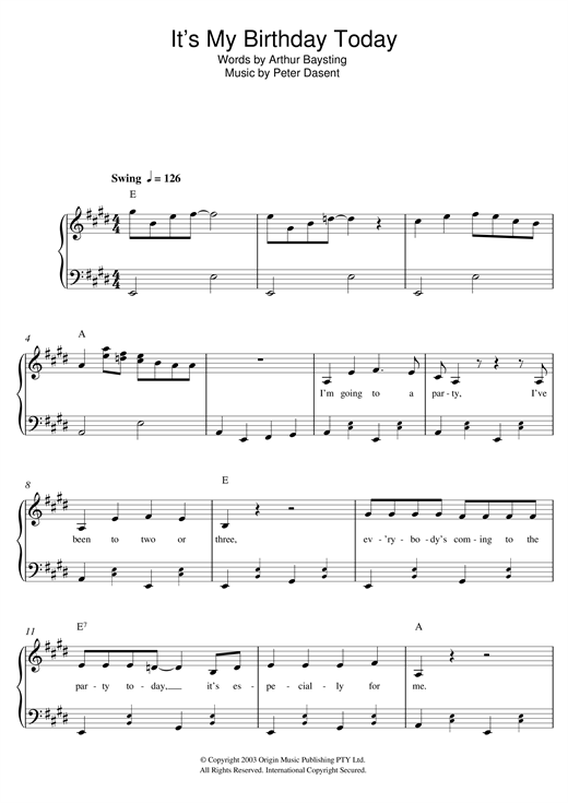 Download Justine Clarke It's My Birthday Today Sheet Music and learn how to play Beginner Piano PDF digital score in minutes