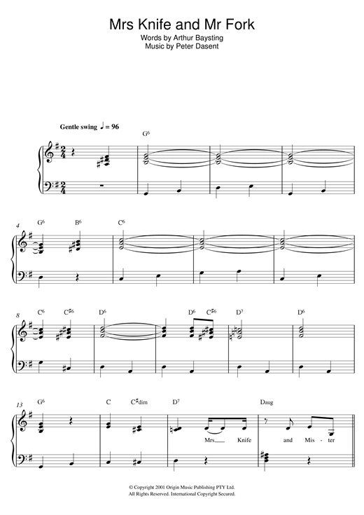 Download Justine Clarke Mrs Knife and Mr Fork Sheet Music and learn how to play Beginner Piano PDF digital score in minutes