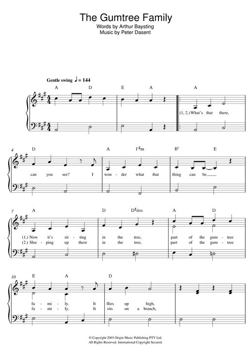 Download Justine Clarke The Gumtree Family Sheet Music and learn how to play Beginner Piano PDF digital score in minutes