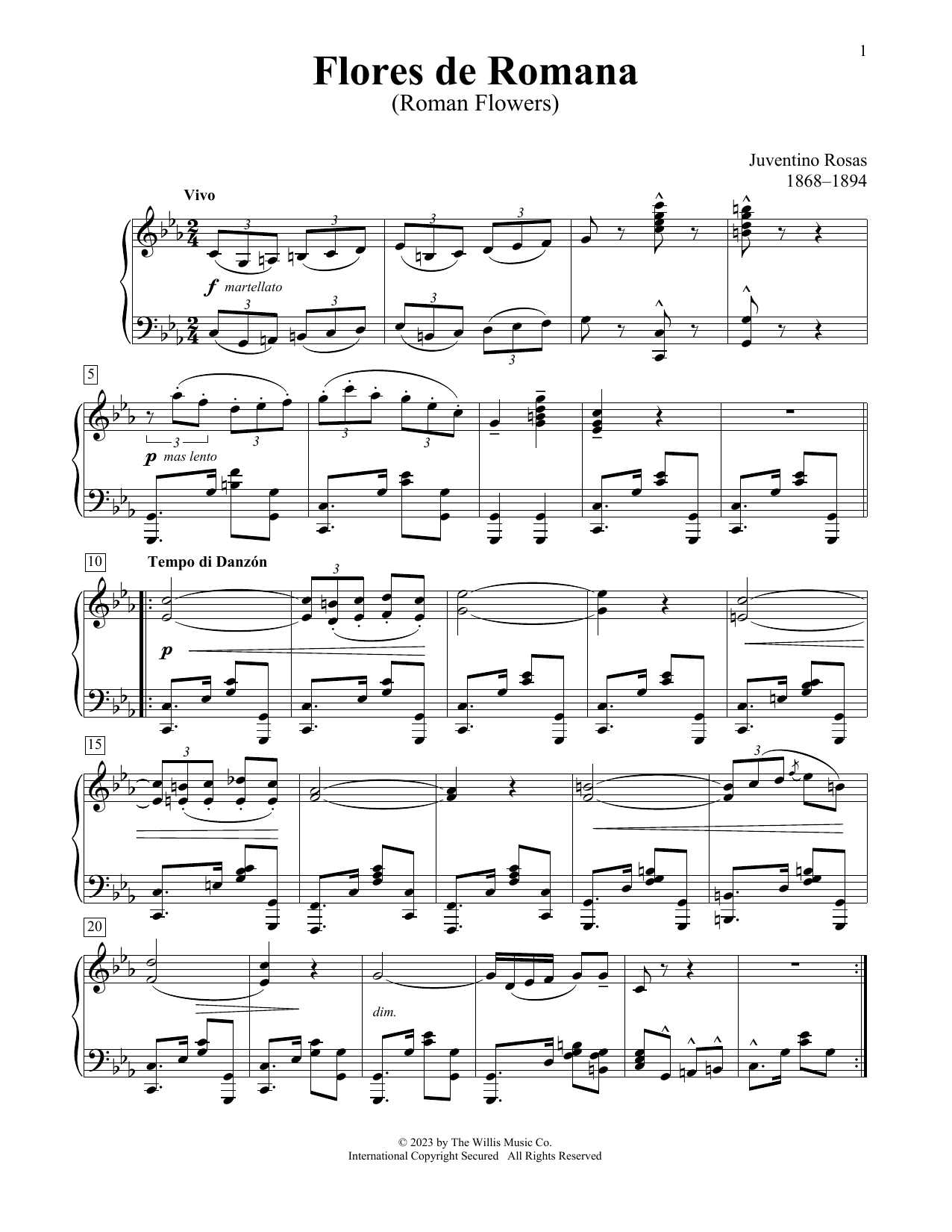 Download Juventino Rosas Flores De Romana Sheet Music and learn how to play Educational Piano PDF digital score in minutes