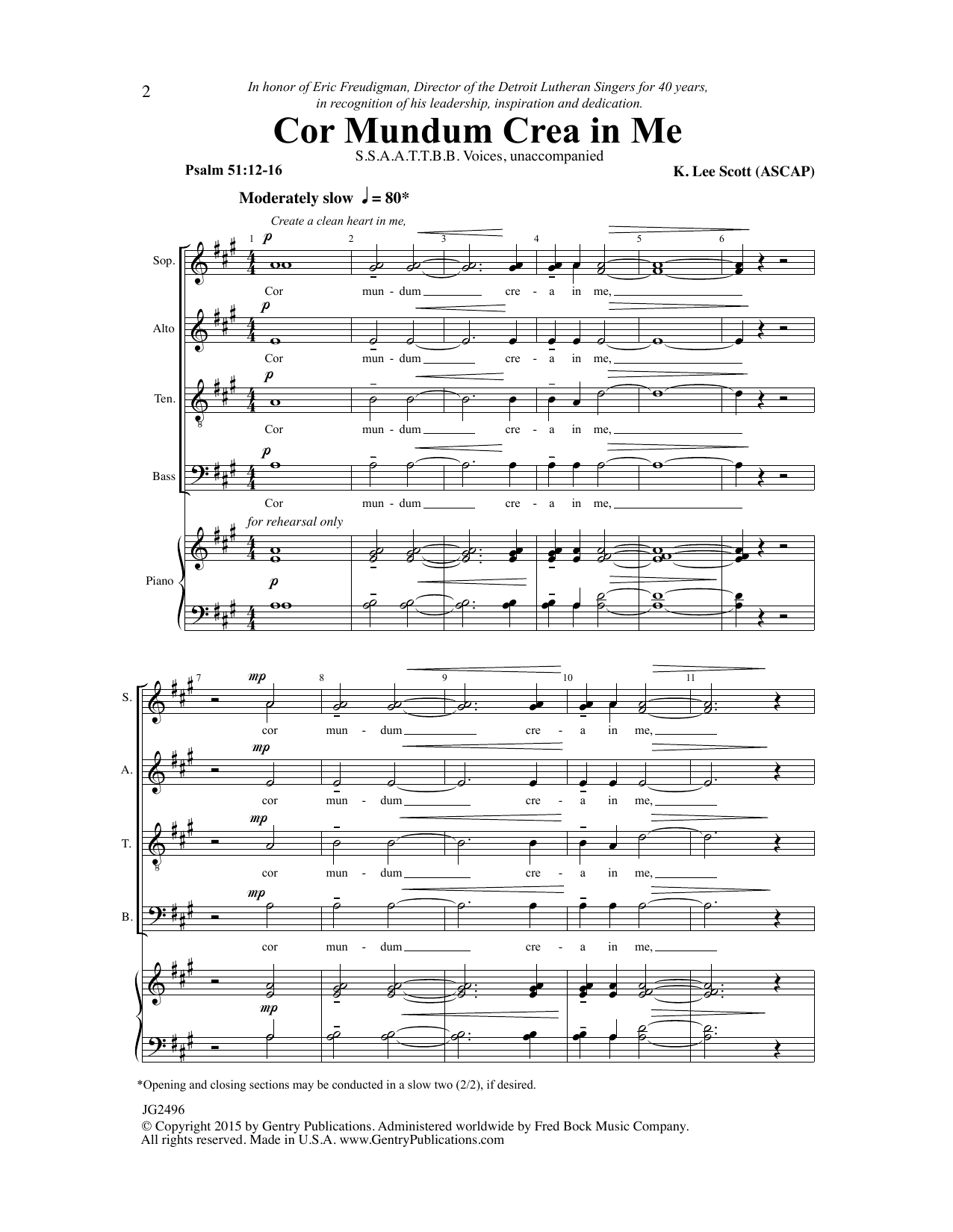 Download K. Lee Scott Cor Mundum Crea In Me Sheet Music and learn how to play SATB Choir PDF digital score in minutes