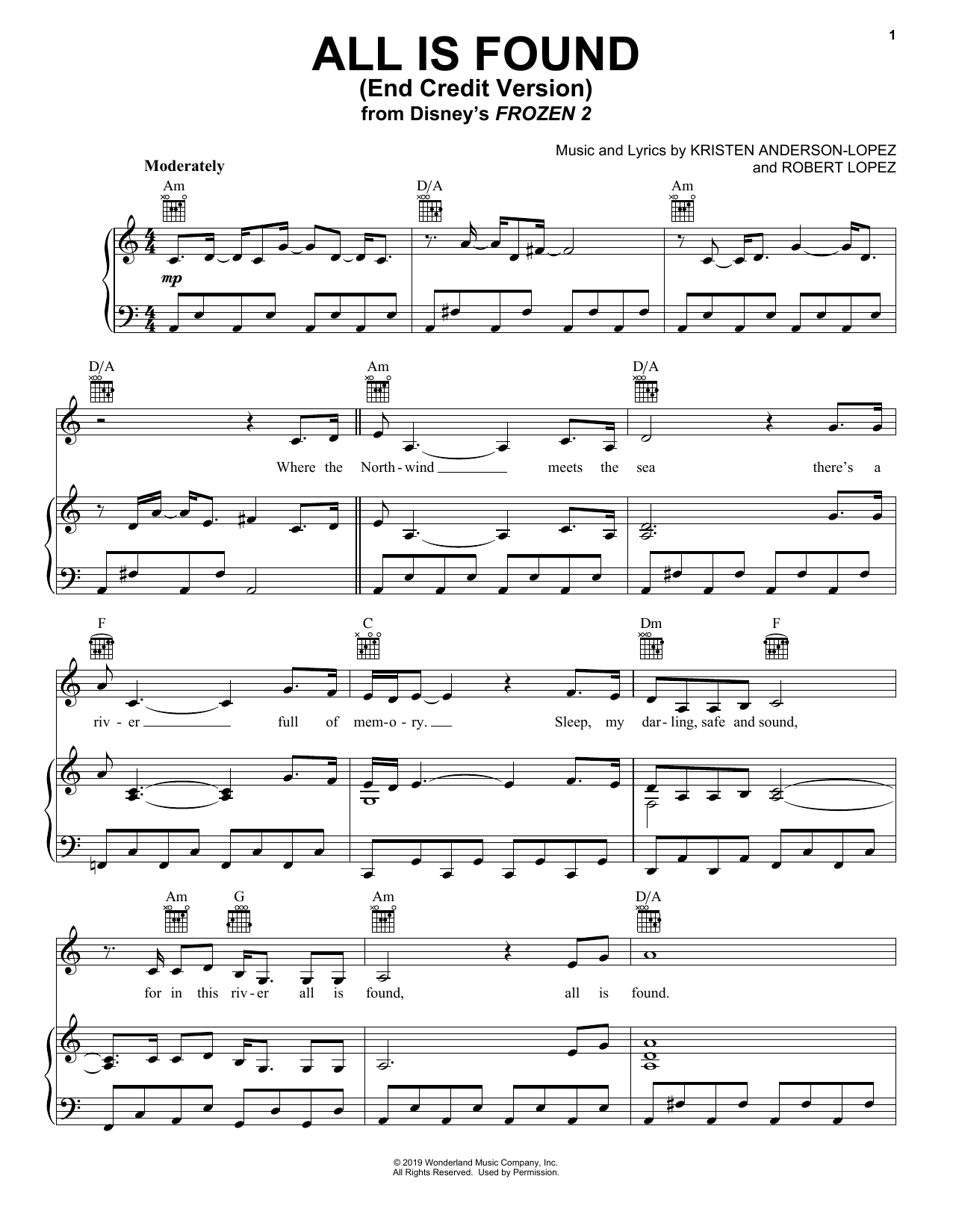 Download Kacey Musgraves All Is Found (from Disney's Frozen 2) (End Credit Version) Sheet Music and learn how to play Piano, Vocal & Guitar Chords (Right-Hand Melody) PDF digital score in minutes