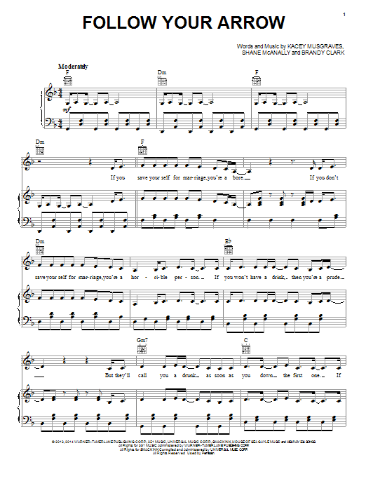 Download Kacey Musgraves Follow Your Arrow Sheet Music and learn how to play Piano, Vocal & Guitar (Right-Hand Melody) PDF digital score in minutes