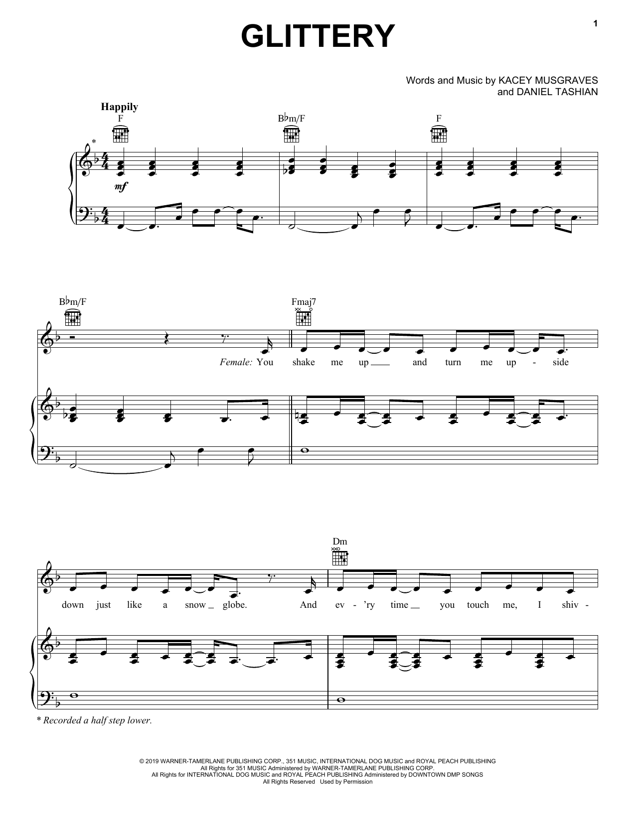 Download Kacey Musgraves Glittery (feat. Troye Sivan) Sheet Music and learn how to play Piano, Vocal & Guitar Chords (Right-Hand Melody) PDF digital score in minutes