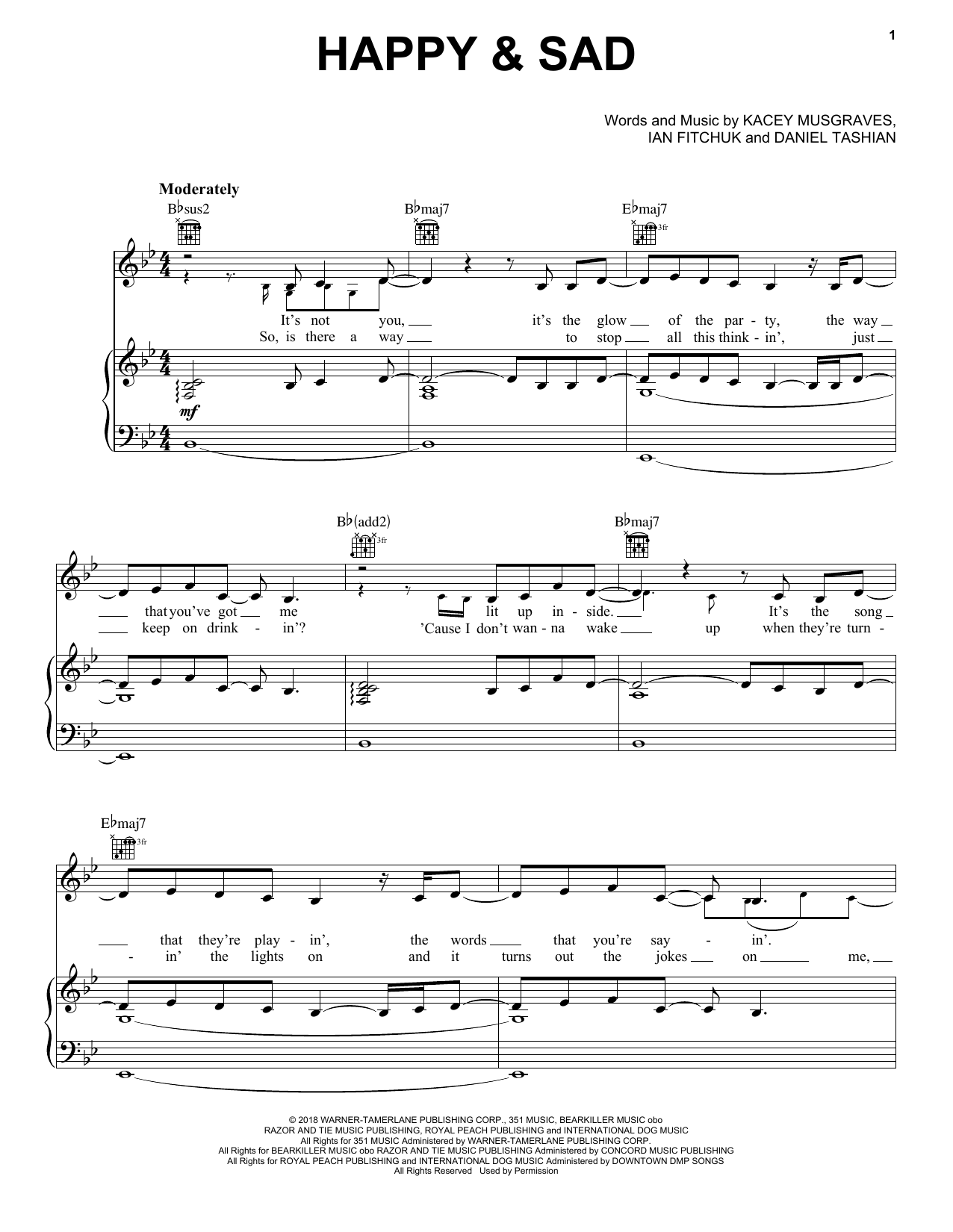 Download Kacey Musgraves Happy & Sad Sheet Music and learn how to play Easy Piano PDF digital score in minutes
