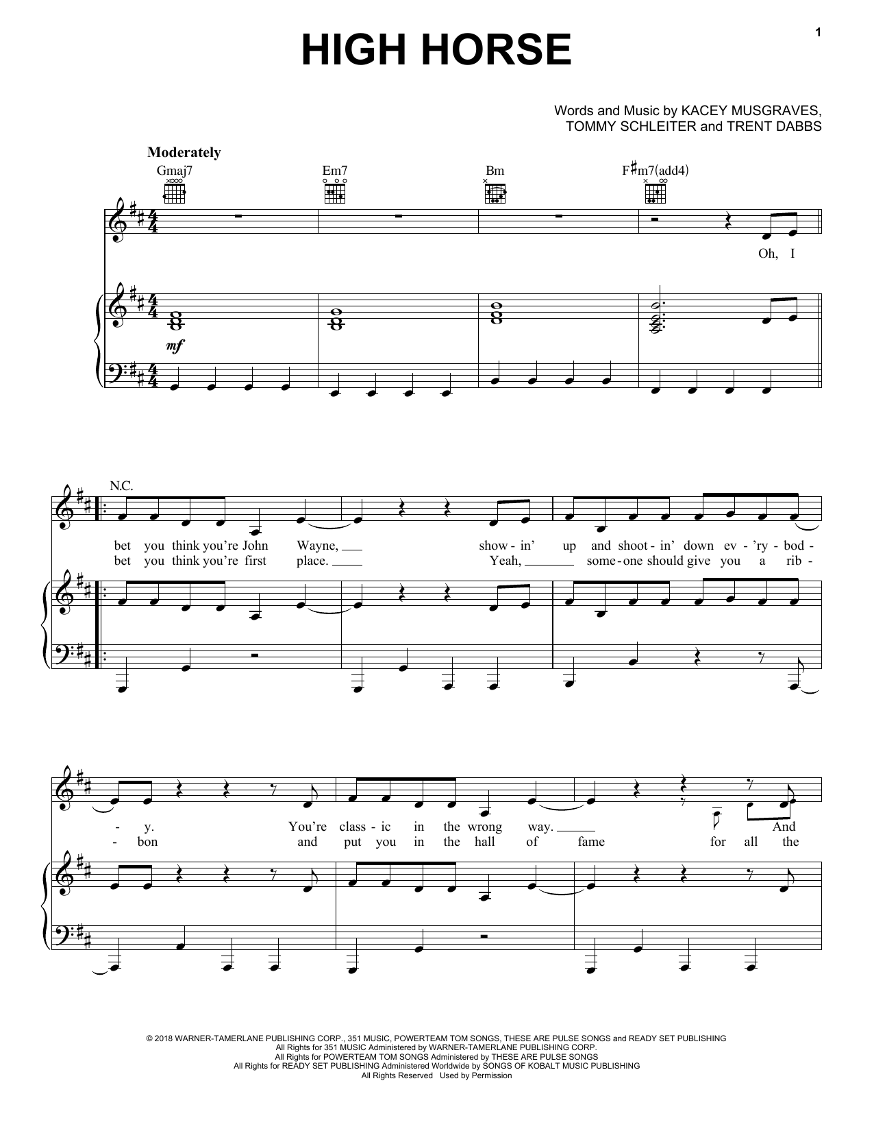 Download Kacey Musgraves High Horse Sheet Music and learn how to play Easy Piano PDF digital score in minutes