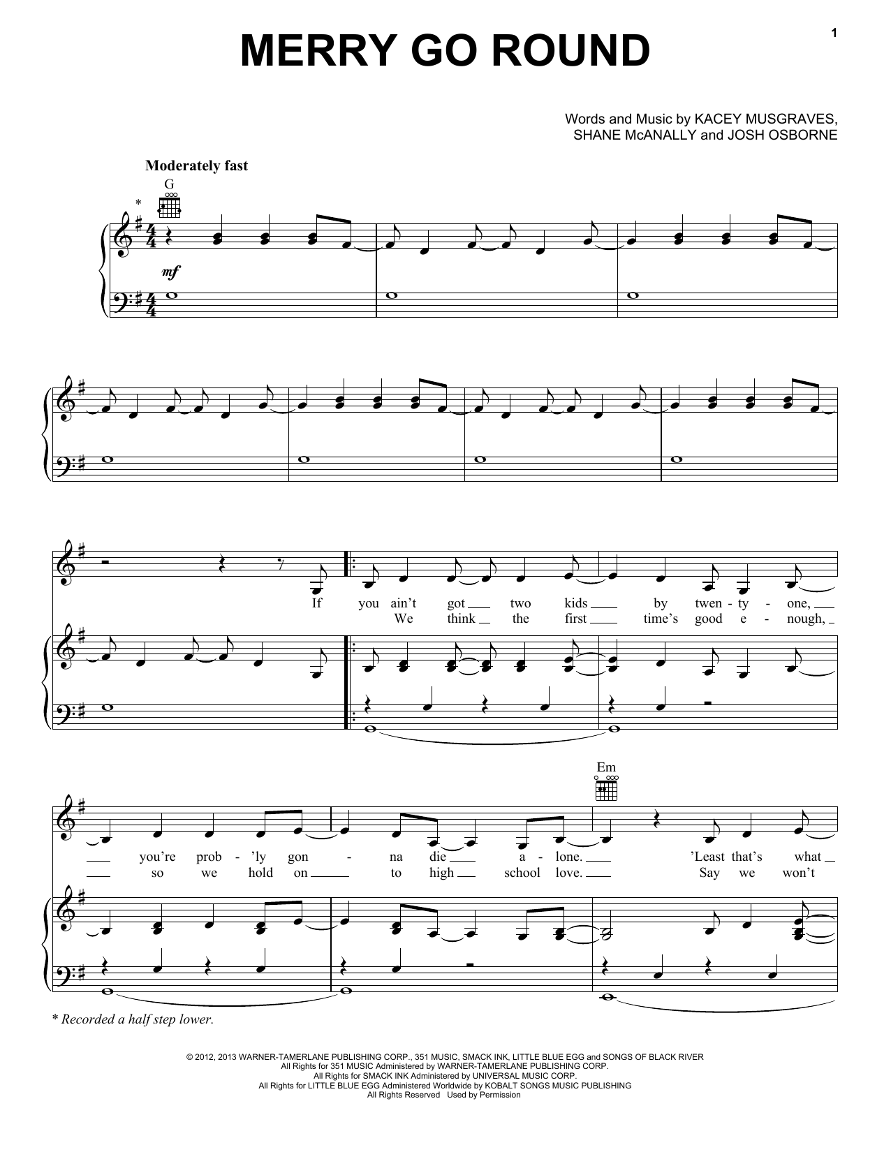 Download Kacey Musgraves Merry Go Round Sheet Music and learn how to play Piano, Vocal & Guitar (Right-Hand Melody) PDF digital score in minutes
