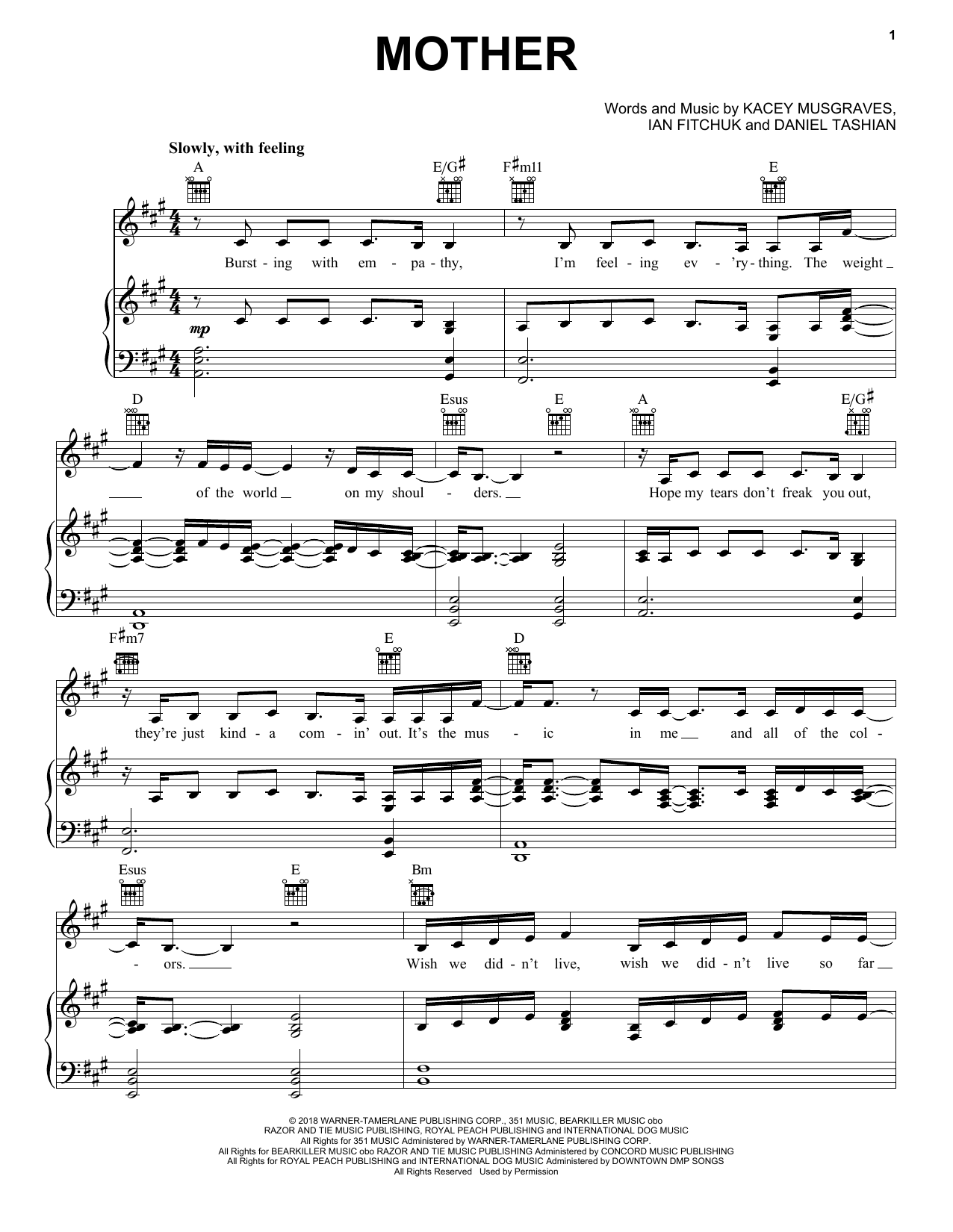 Download Kacey Musgraves Mother Sheet Music and learn how to play Easy Piano PDF digital score in minutes