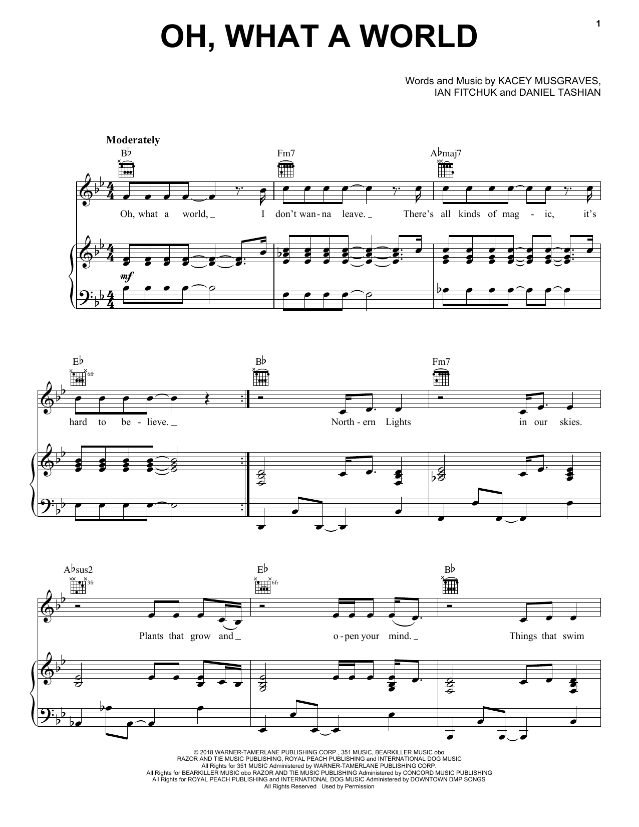 Download Kacey Musgraves Oh, What A World Sheet Music and learn how to play Easy Piano PDF digital score in minutes