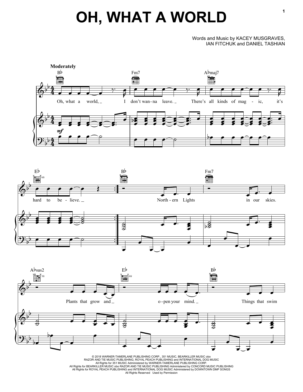 Download Kacey Musgraves Oh, What A World Sheet Music and learn how to play Piano, Vocal & Guitar Chords (Right-Hand Melody) PDF digital score in minutes