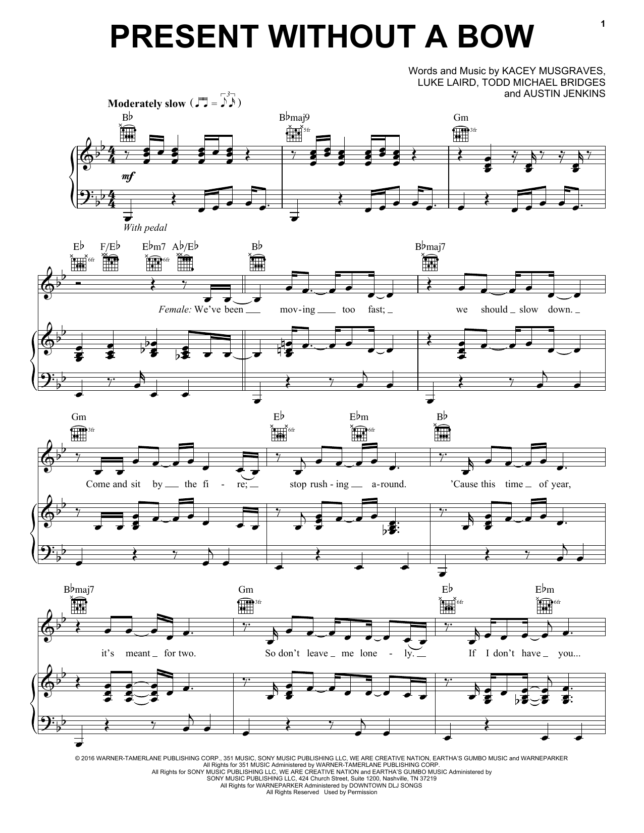 Download Kacey Musgraves Present Without A Bow (feat. Leon Bridges) Sheet Music and learn how to play Piano, Vocal & Guitar Chords (Right-Hand Melody) PDF digital score in minutes