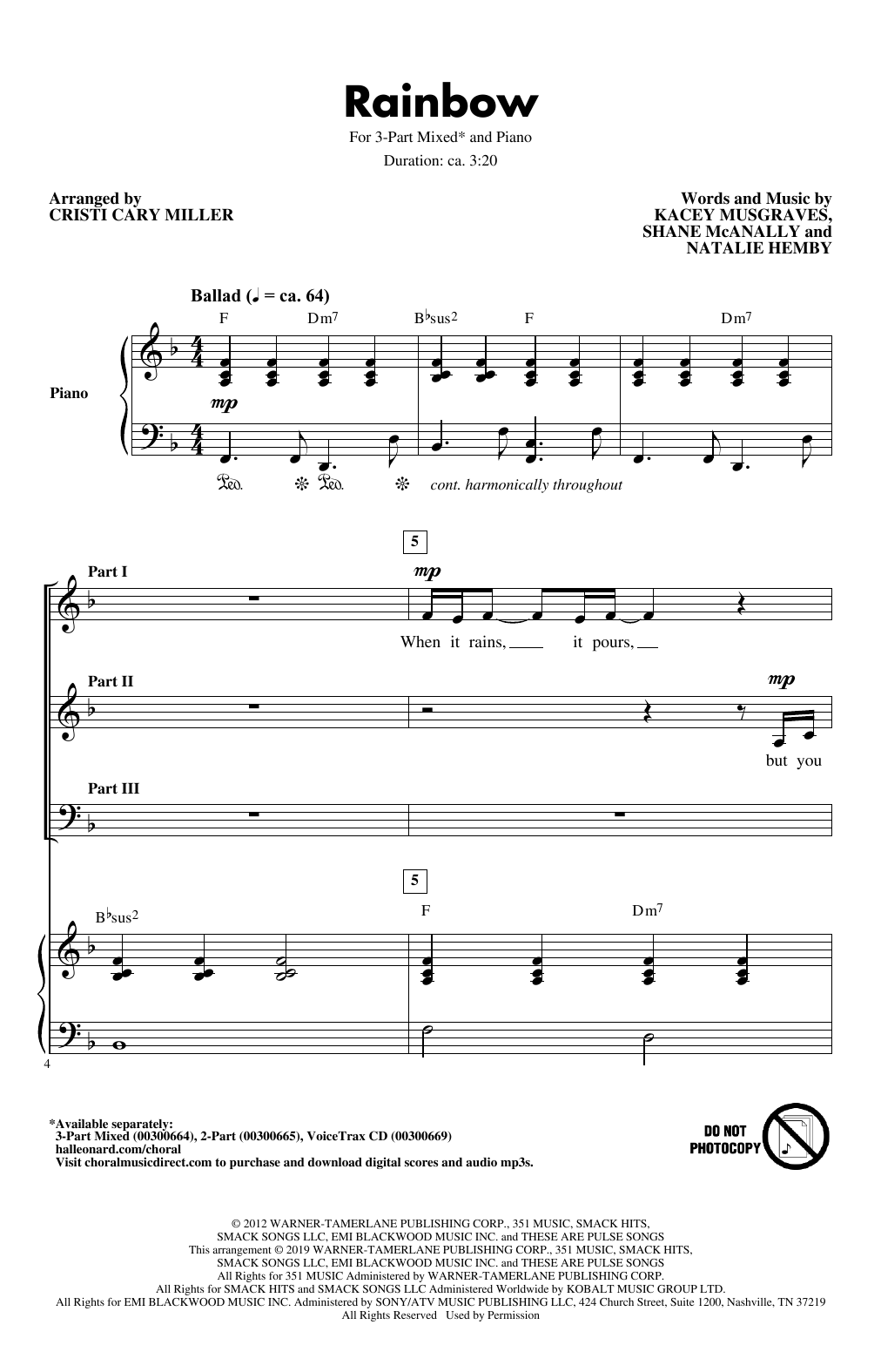 Download Kacey Musgraves Rainbow (arr. Cristi Cary Miller) Sheet Music and learn how to play 2-Part Choir PDF digital score in minutes