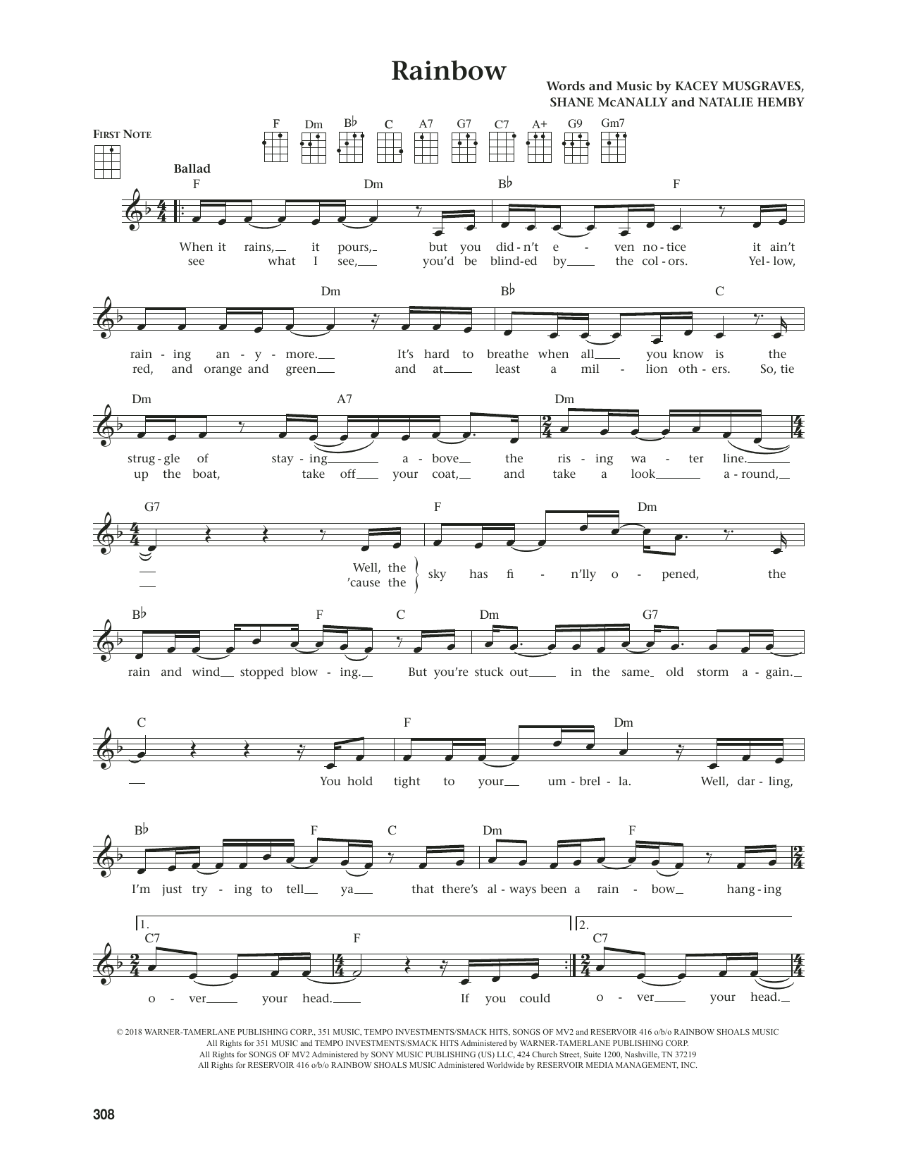 Download Kacey Musgraves Rainbow (from The Daily Ukulele) (arr. Jim Beloff) Sheet Music and learn how to play Ukulele PDF digital score in minutes