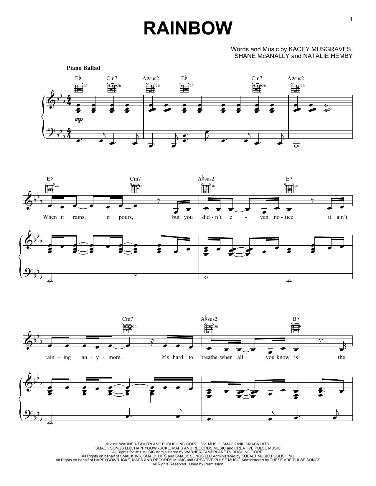 Download Kacey Musgraves Rainbow Sheet Music and learn how to play Instrumental Solo – Treble Clef High Range PDF digital score in minutes