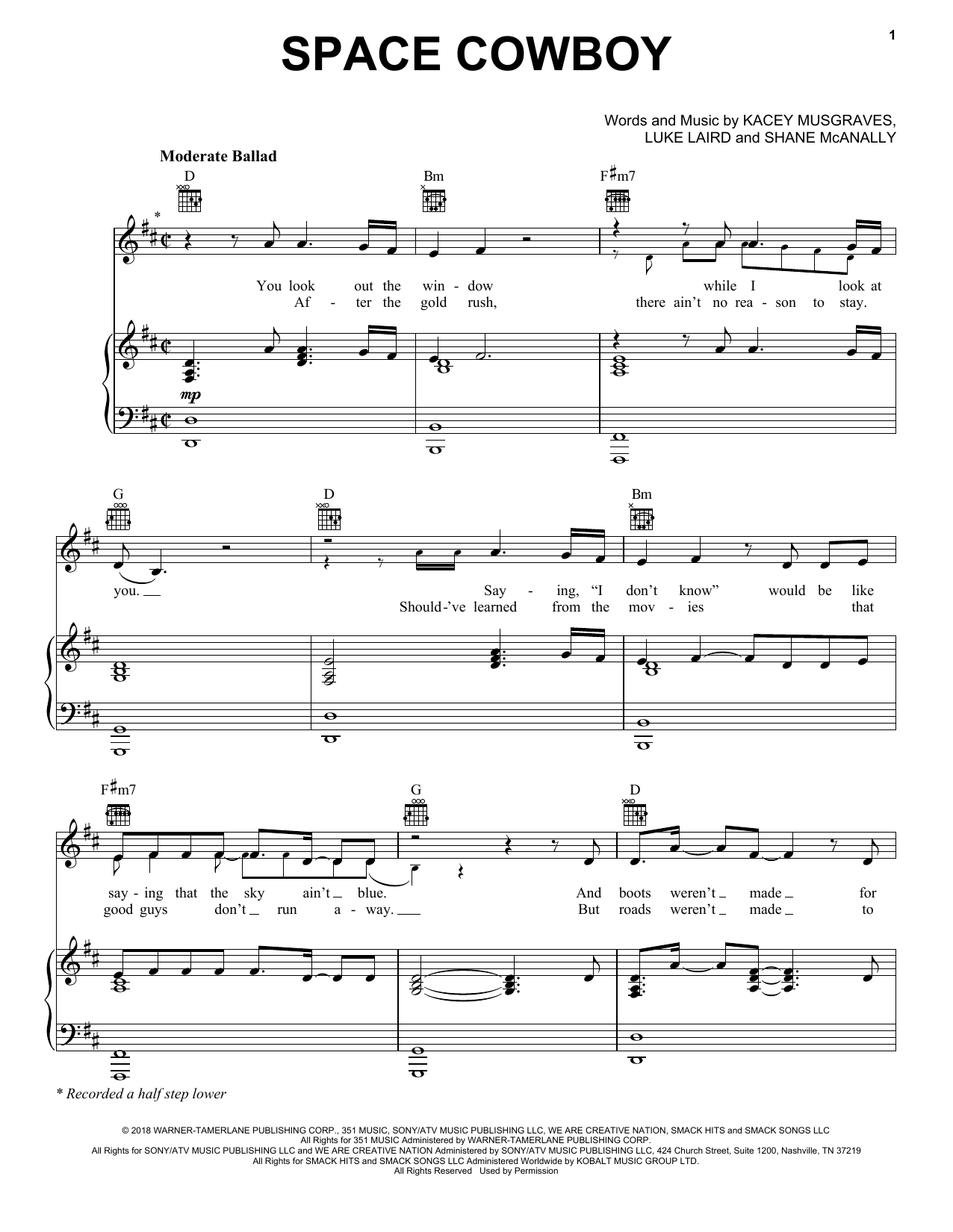Download Kacey Musgraves Space Cowboy Sheet Music and learn how to play Piano, Vocal & Guitar Chords (Right-Hand Melody) PDF digital score in minutes