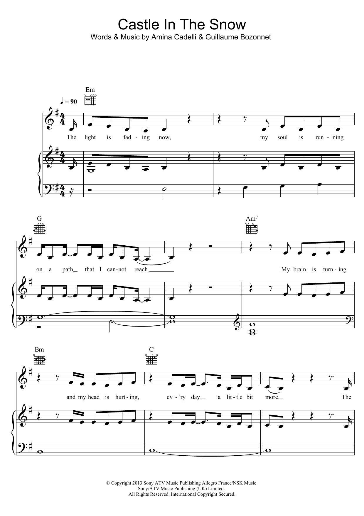 Download Kadebostany Castle In The Snow Sheet Music and learn how to play Piano, Vocal & Guitar (Right-Hand Melody) PDF digital score in minutes