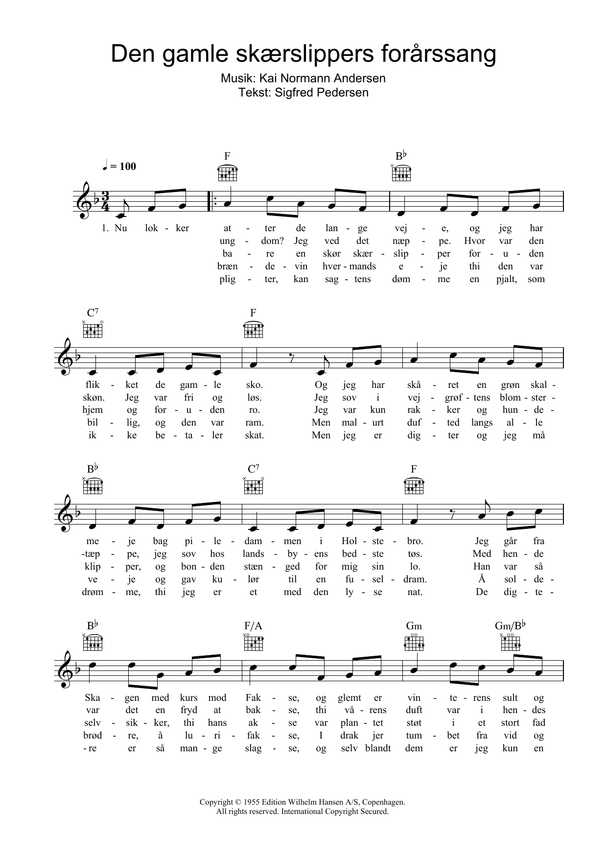 Download Kai Normann Andersen Den Gamle Skaerslippers Fararssang Sheet Music and learn how to play Melody Line, Lyrics & Chords PDF digital score in minutes