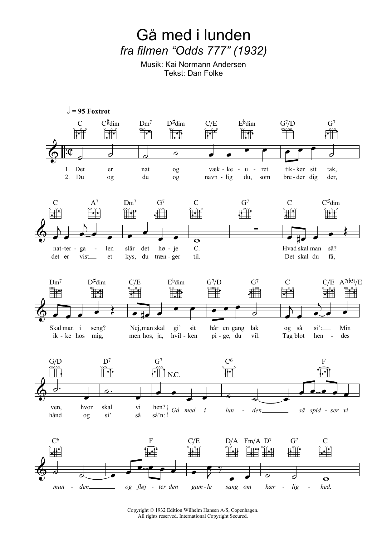 Download Kai Normann Andersen Gå Med I Lunden Sheet Music and learn how to play Melody Line, Lyrics & Chords PDF digital score in minutes