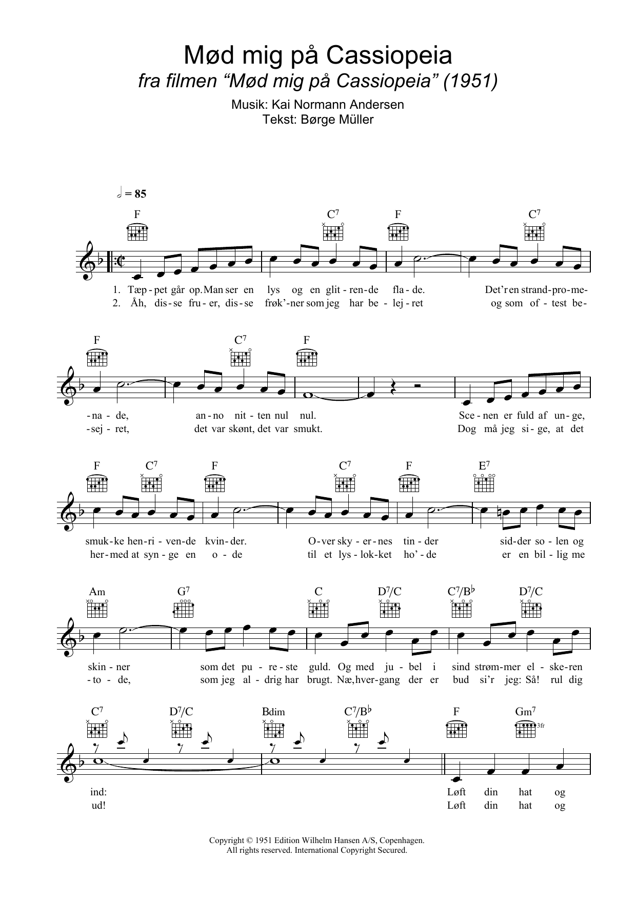 Download Kai Normann Andersen Løft Din Hat Og Sving Din Stok Sheet Music and learn how to play Melody Line, Lyrics & Chords PDF digital score in minutes