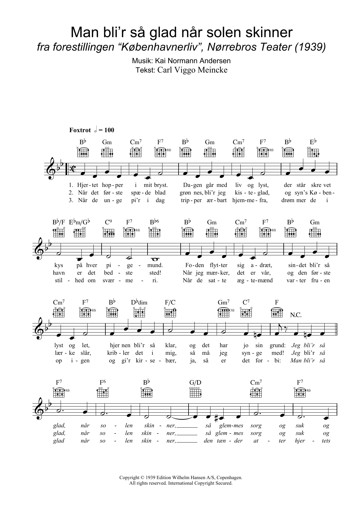 Download Kai Normann Andersen Man Bli'r Så Glad Når Solen Skinner Sheet Music and learn how to play Melody Line, Lyrics & Chords PDF digital score in minutes