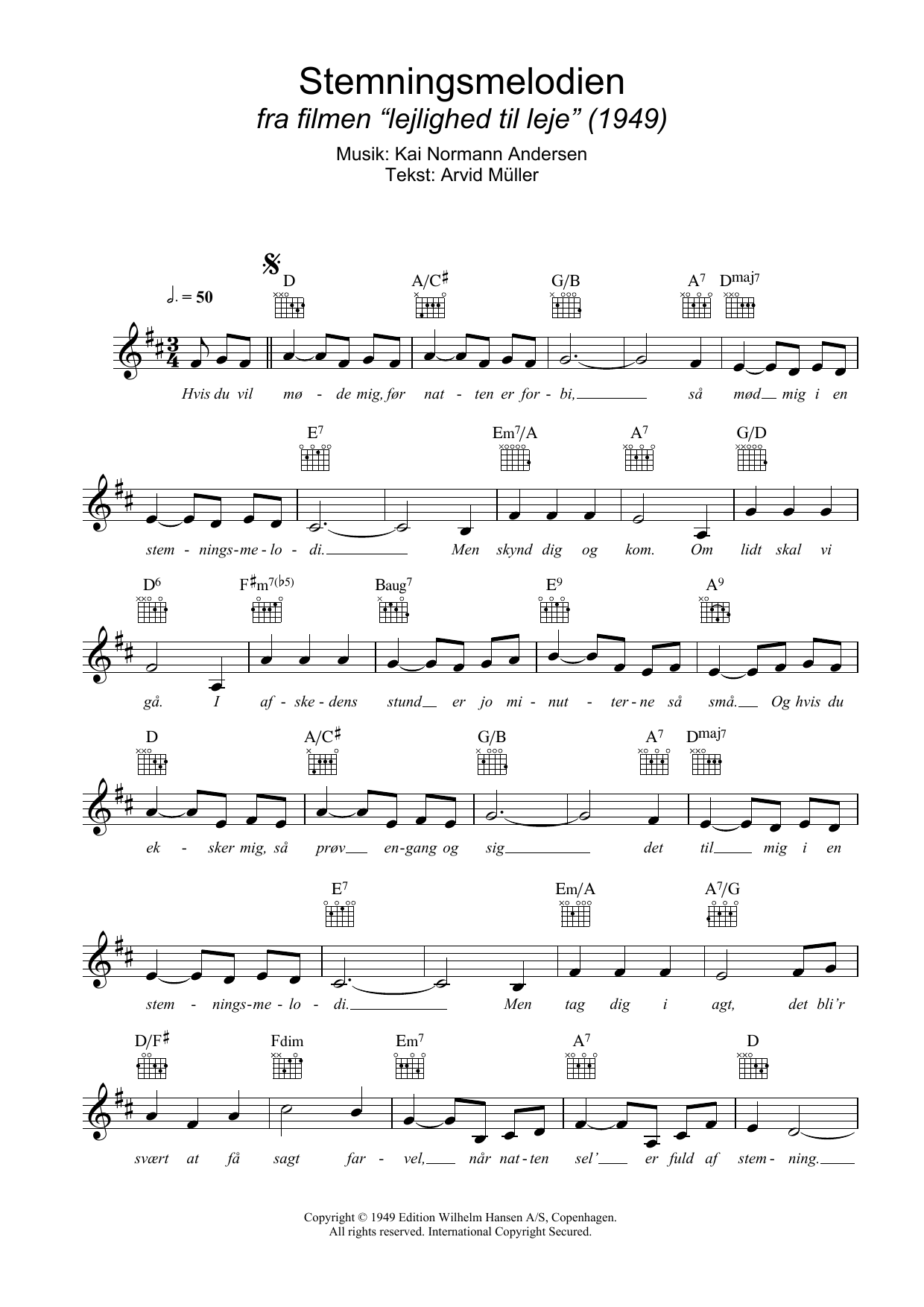 Download Kai Normann Andersen Stemningsmelodien Sheet Music and learn how to play Melody Line, Lyrics & Chords PDF digital score in minutes