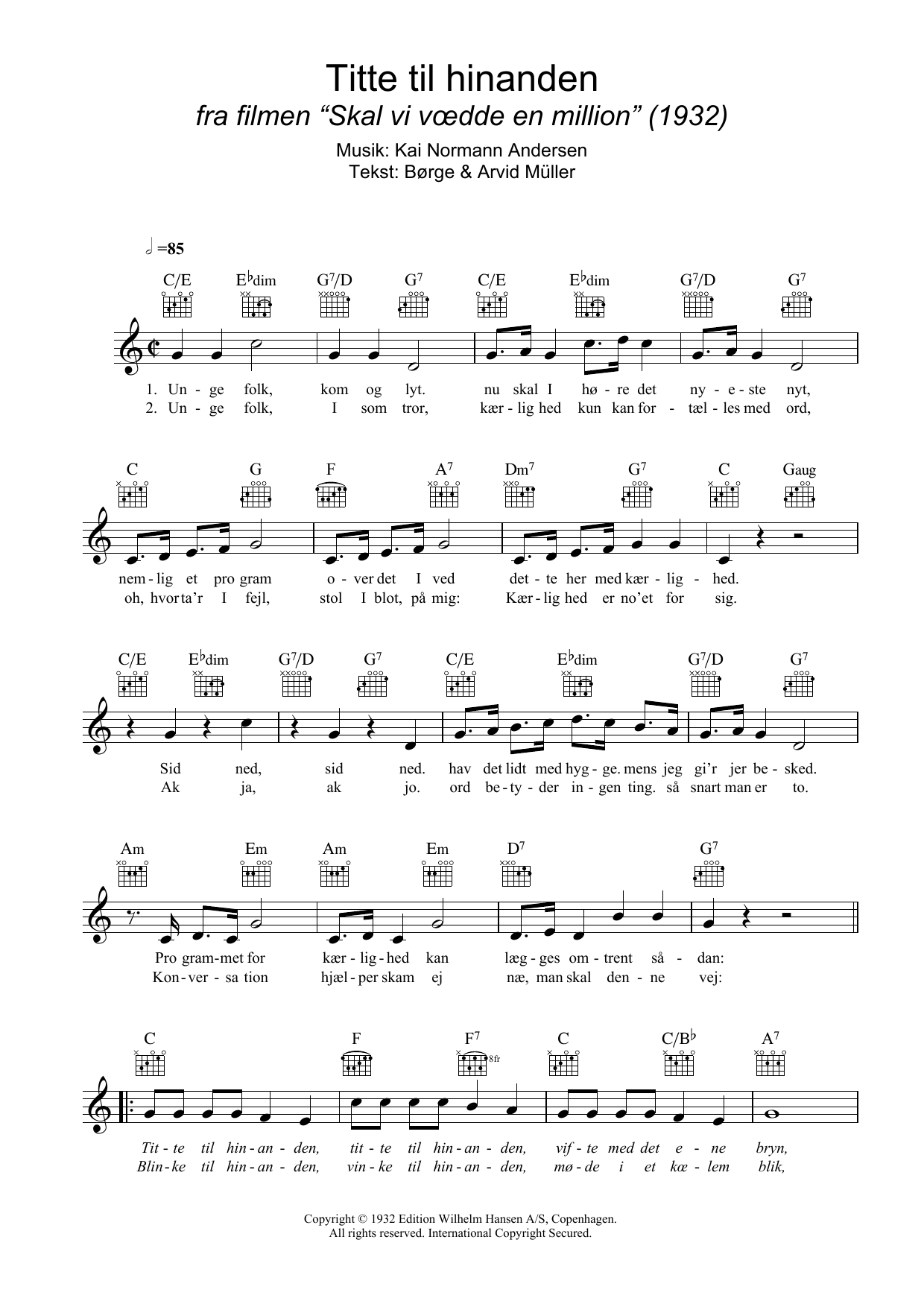 Download Kai Normann Andersen Titte Til Hinanden Sheet Music and learn how to play Melody Line, Lyrics & Chords PDF digital score in minutes