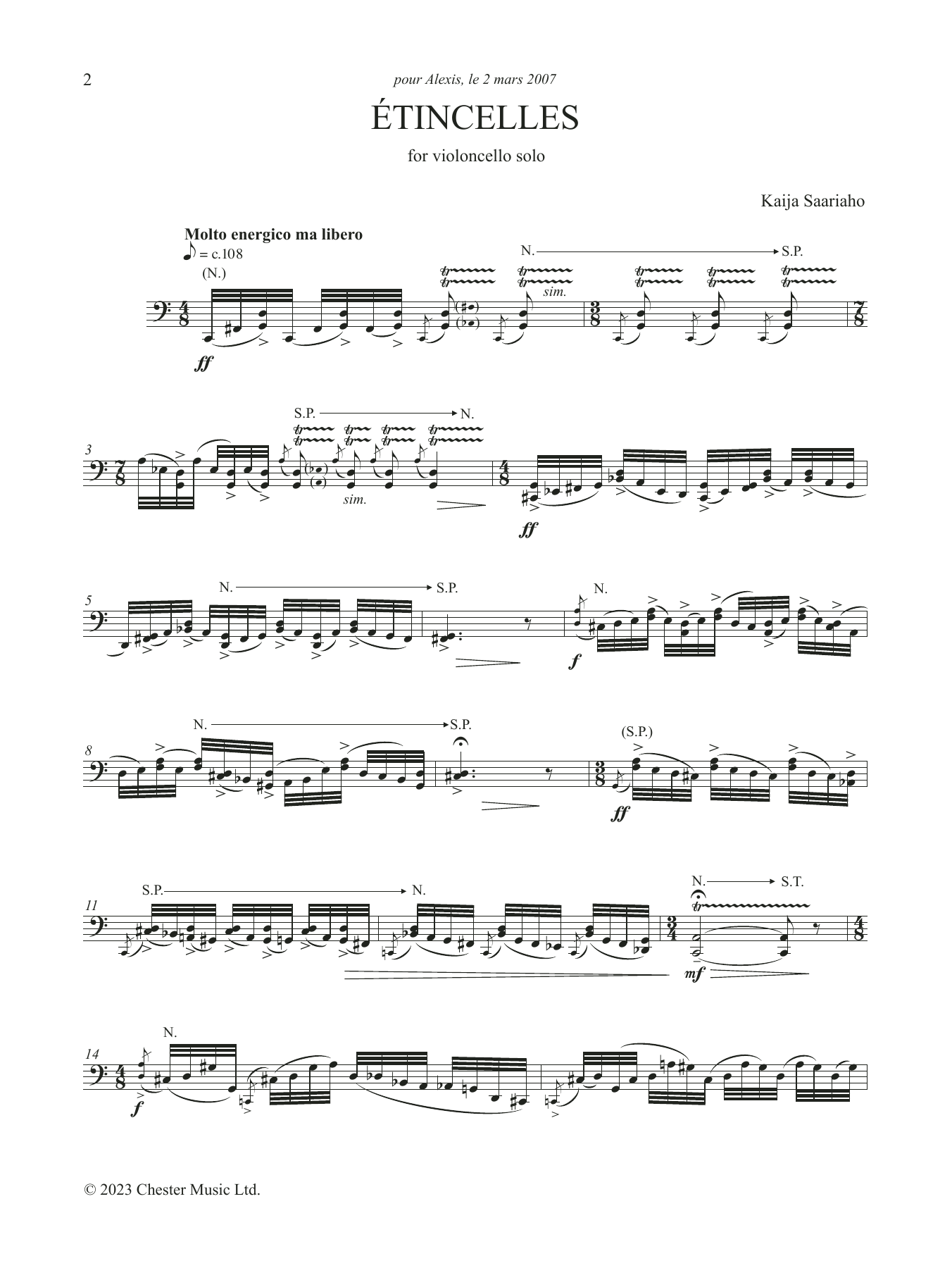 Download Kaija Saariaho Étincelles Sheet Music and learn how to play Cello Solo PDF digital score in minutes