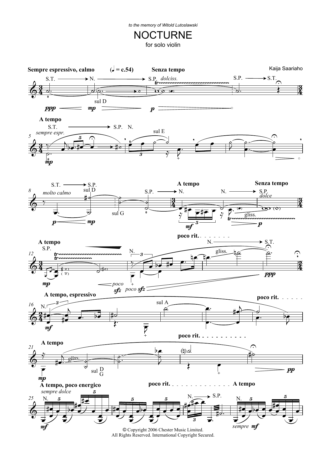 Download Kaija Saariaho Nocturne (for Solo Violin) Sheet Music and learn how to play Lead Sheet / Fake Book PDF digital score in minutes