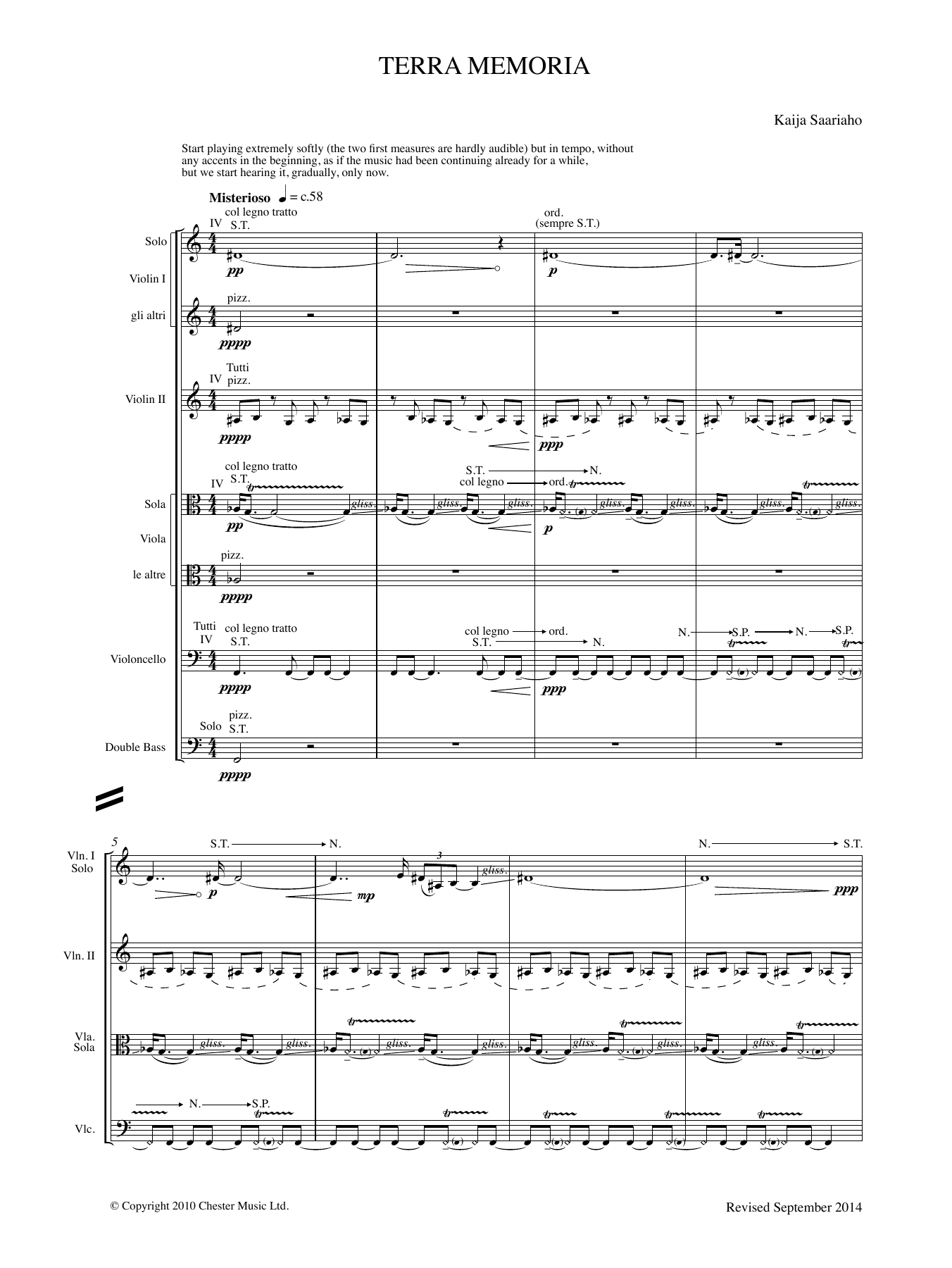 Download Kaija Saariaho Terra Memoria Sheet Music and learn how to play String Ensemble PDF digital score in minutes