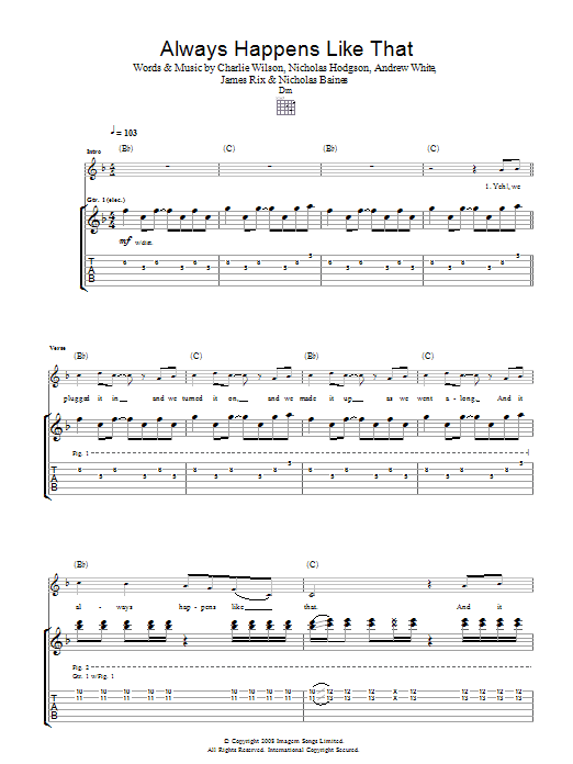 Download Kaiser Chiefs Always Happens Like That Sheet Music and learn how to play Guitar Tab PDF digital score in minutes