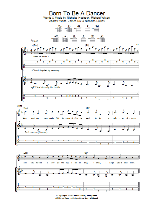 Download Kaiser Chiefs Born To Be A Dancer Sheet Music and learn how to play Guitar Tab PDF digital score in minutes