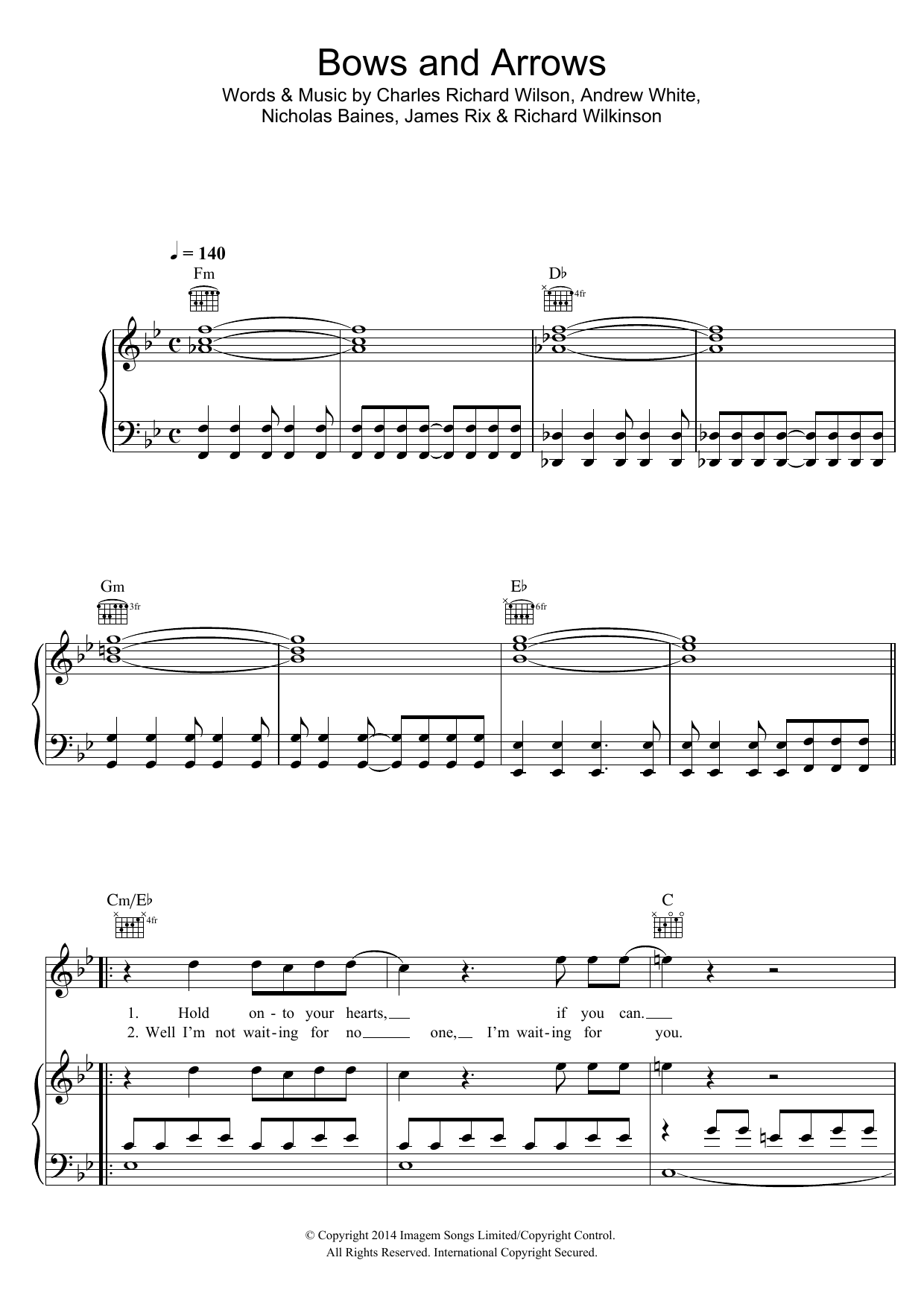 Download Kaiser Chiefs Bows & Arrows Sheet Music and learn how to play Piano, Vocal & Guitar (Right-Hand Melody) PDF digital score in minutes