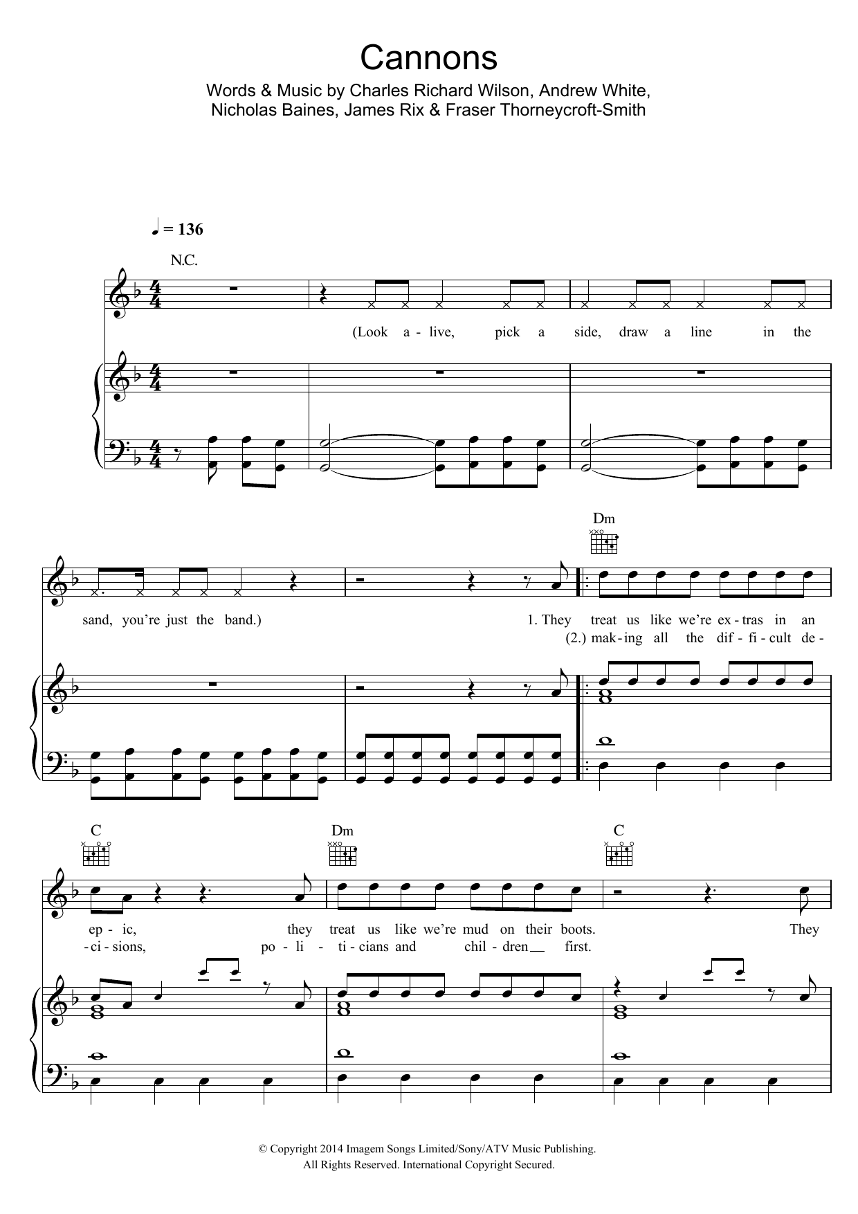 Download Kaiser Chiefs Cannons Sheet Music and learn how to play Piano, Vocal & Guitar (Right-Hand Melody) PDF digital score in minutes