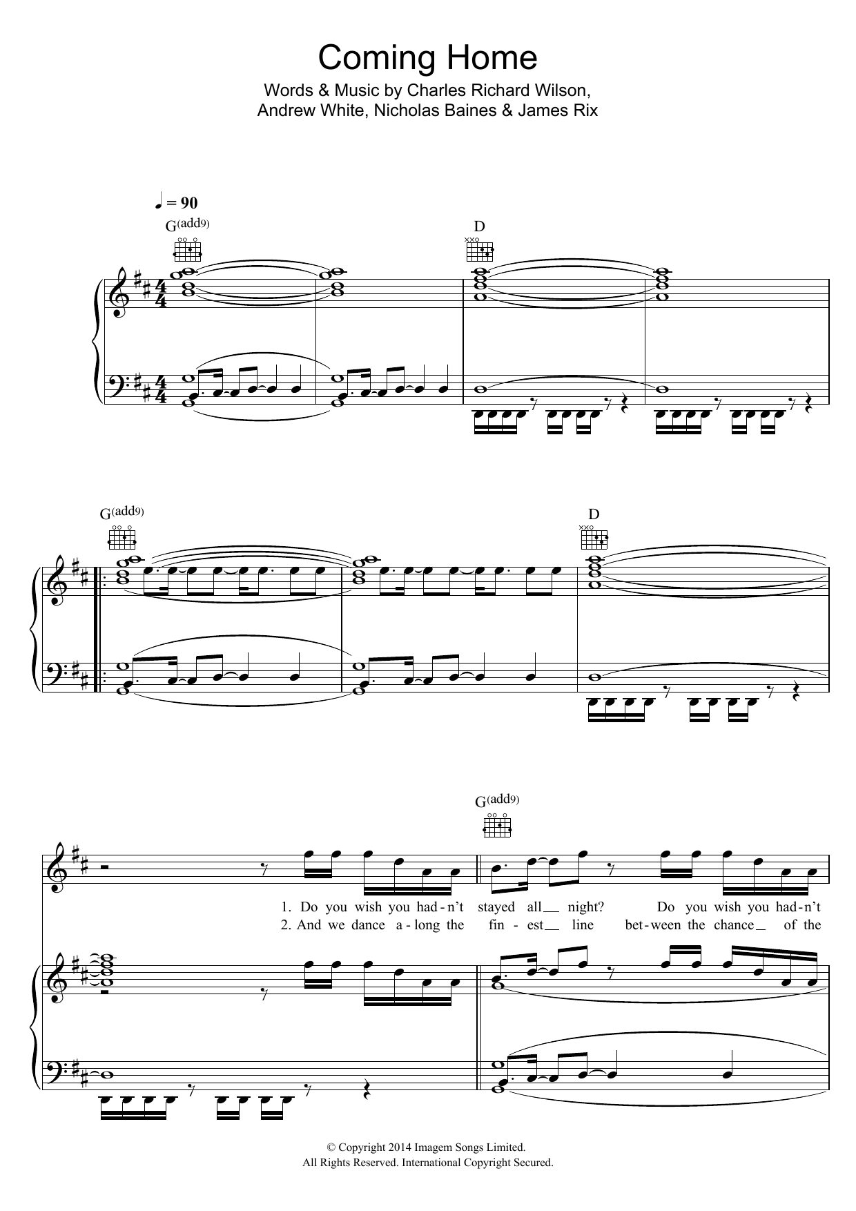 Download Kaiser Chiefs Coming Home Sheet Music and learn how to play Lyrics & Chords PDF digital score in minutes