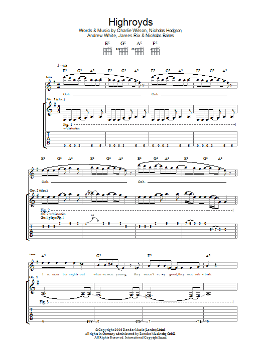 Download Kaiser Chiefs Highroyds Sheet Music and learn how to play Guitar Tab PDF digital score in minutes