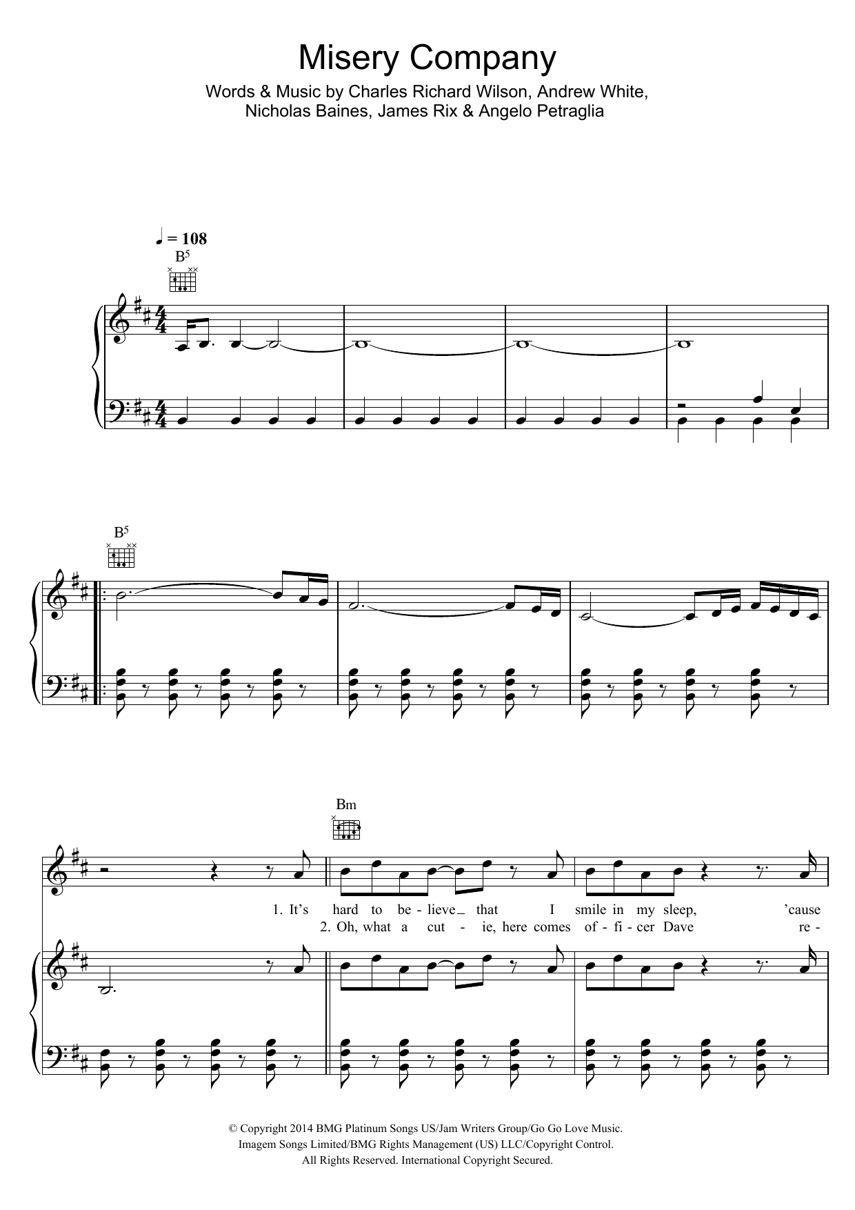 Download Kaiser Chiefs Misery Company Sheet Music and learn how to play Piano, Vocal & Guitar (Right-Hand Melody) PDF digital score in minutes