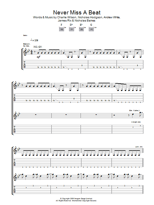 Download Kaiser Chiefs Never Miss A Beat Sheet Music and learn how to play Guitar Tab PDF digital score in minutes