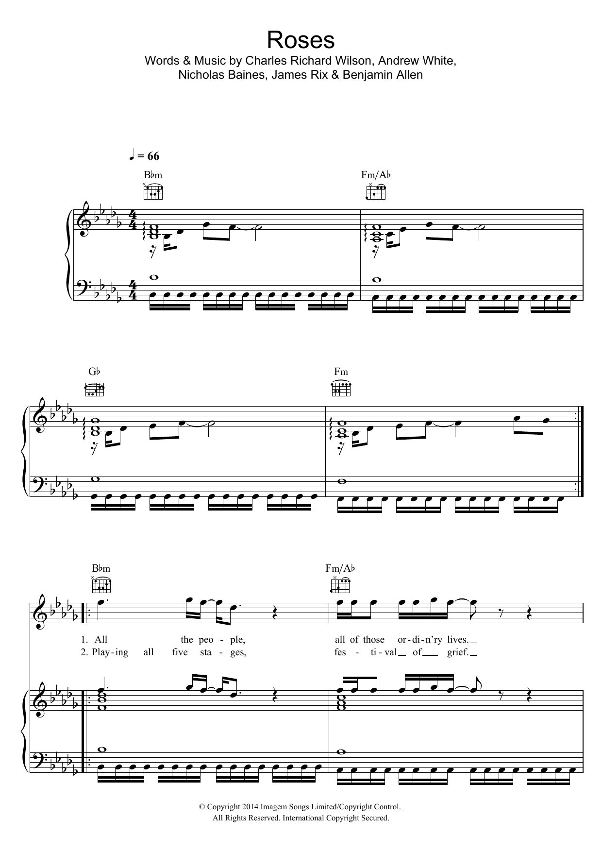 Download Kaiser Chiefs Roses Sheet Music and learn how to play Piano, Vocal & Guitar (Right-Hand Melody) PDF digital score in minutes