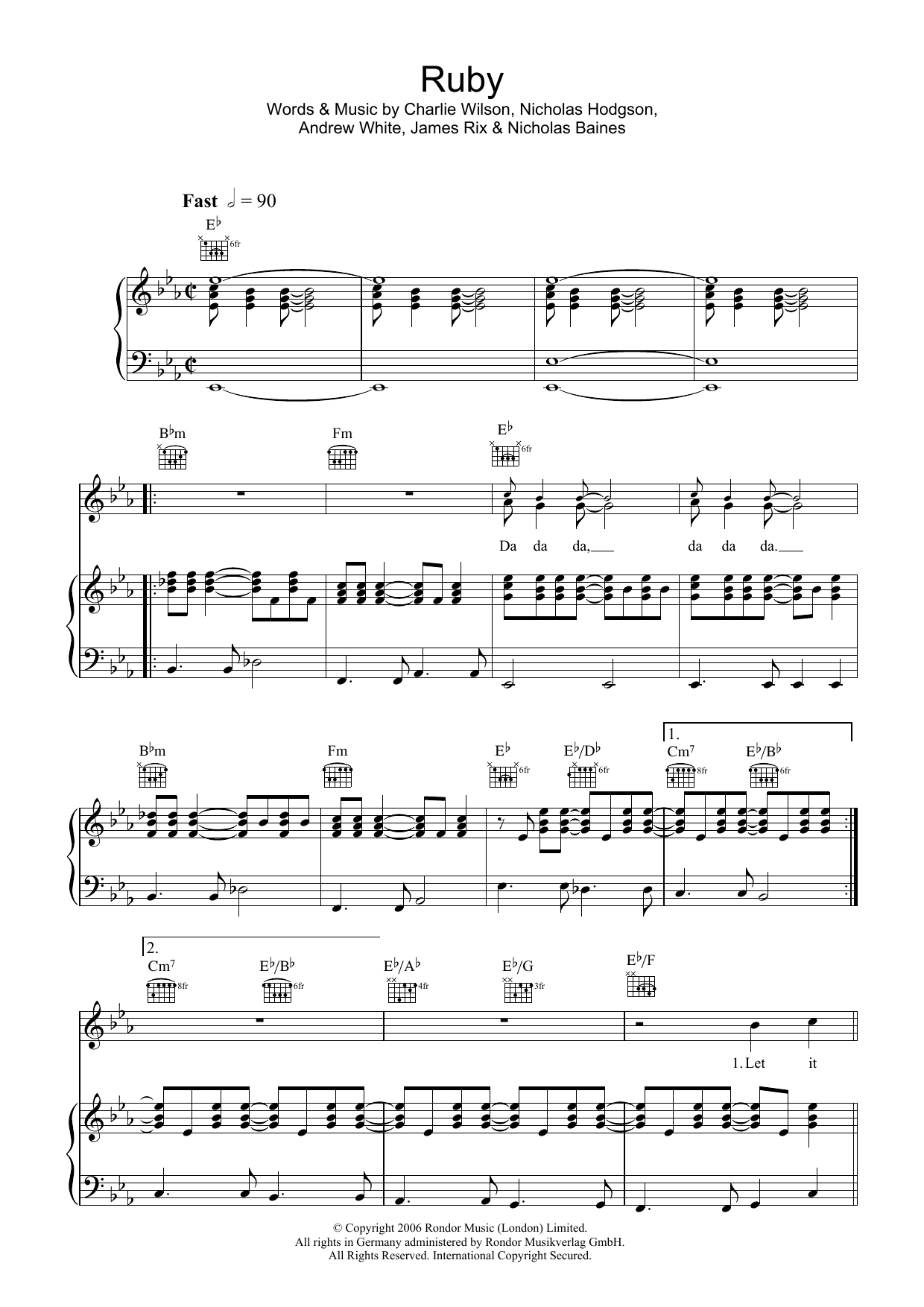 Download Kaiser Chiefs Ruby Sheet Music and learn how to play Lyrics & Chords PDF digital score in minutes