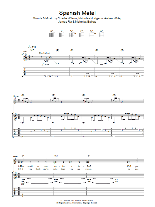 Download Kaiser Chiefs Spanish Metal Sheet Music and learn how to play Guitar Tab PDF digital score in minutes