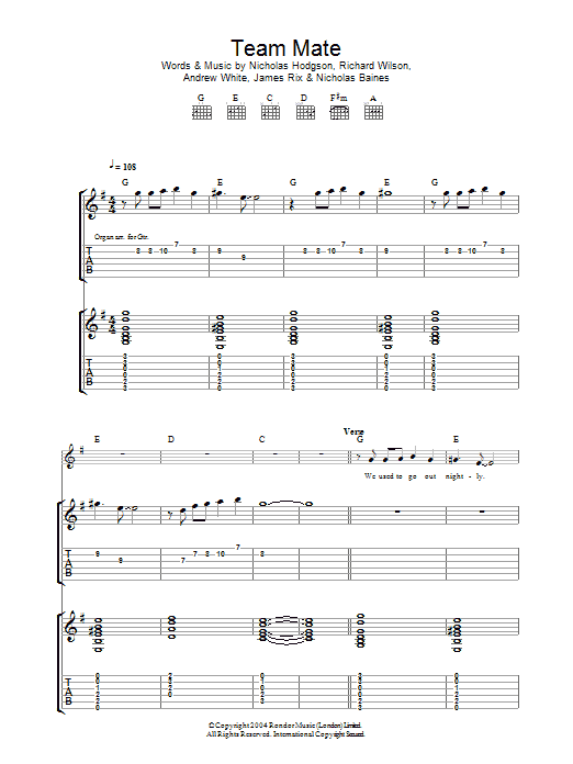Download Kaiser Chiefs Team Mate Sheet Music and learn how to play Guitar Tab PDF digital score in minutes