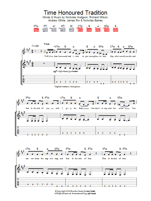 Download Kaiser Chiefs Time Honoured Tradition Sheet Music and learn how to play Guitar Tab PDF digital score in minutes
