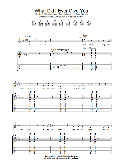 Download Kaiser Chiefs What Did I Ever Give You? Sheet Music and learn how to play Guitar Tab PDF digital score in minutes