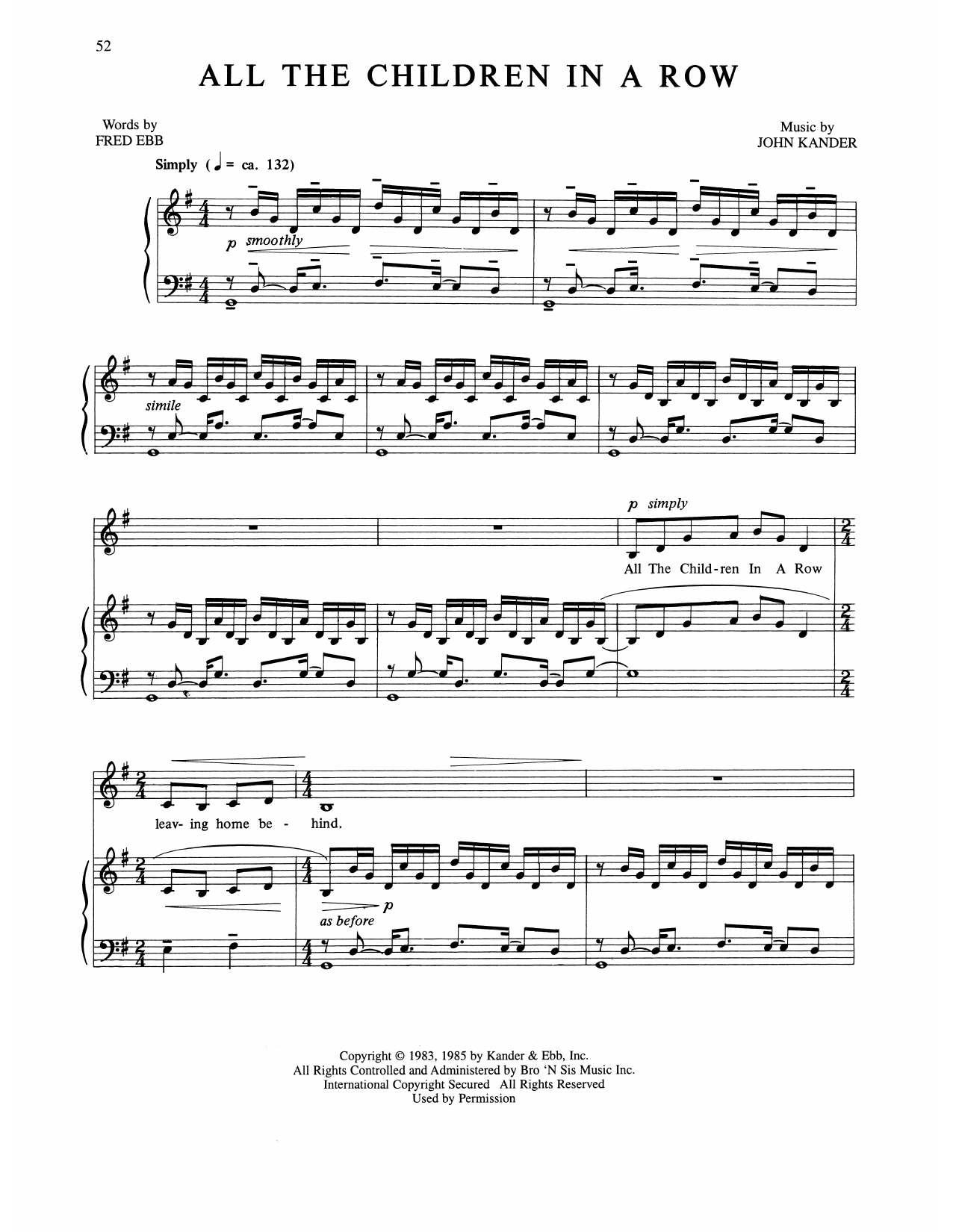 Download Kander & Ebb All The Children In A Row (from The Rink) Sheet Music and learn how to play Piano, Vocal & Guitar Chords (Right-Hand Melody) PDF digital score in minutes