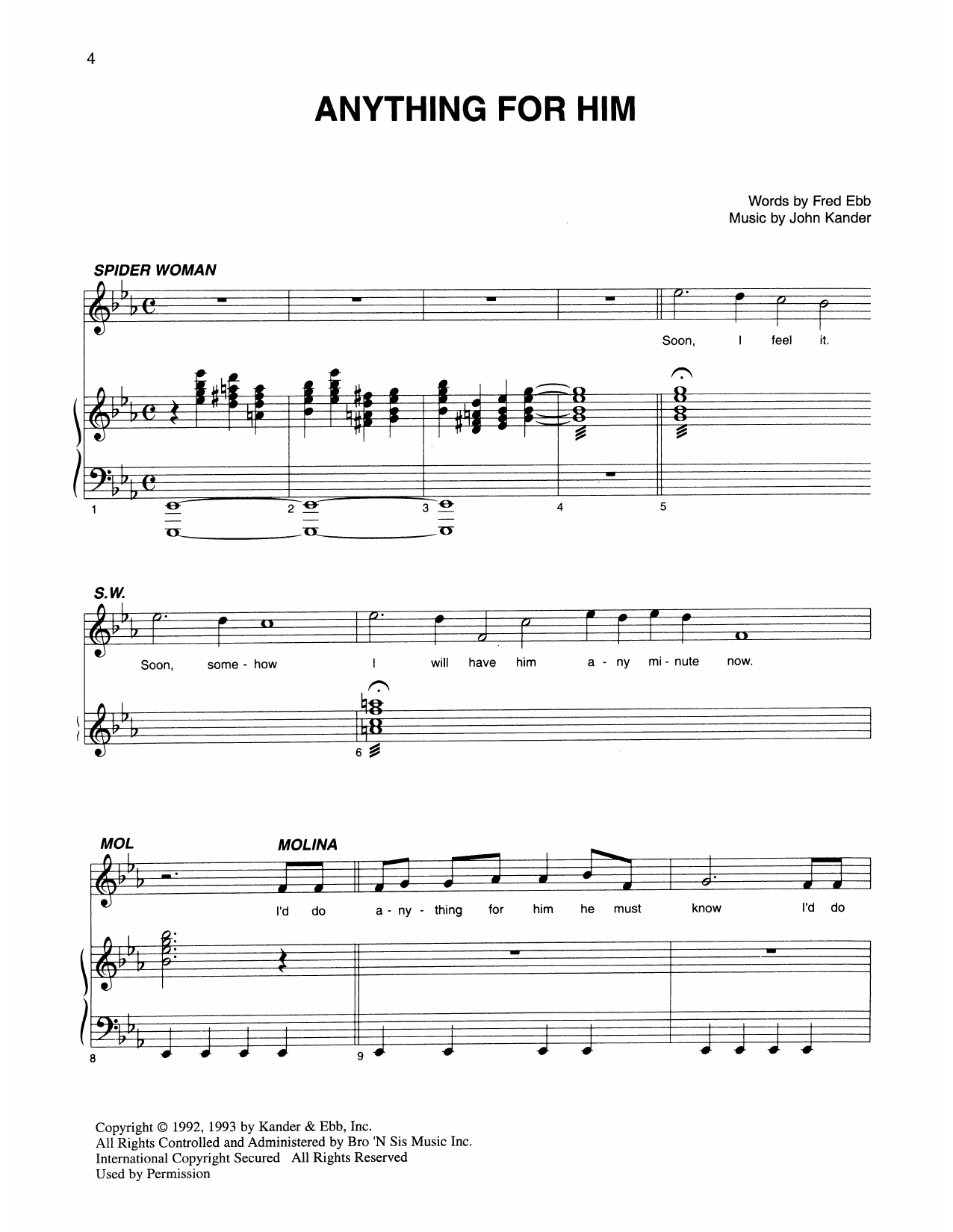Download Kander & Ebb Anything For Him (from Kiss Of The Spider Woman) Sheet Music and learn how to play Piano & Vocal PDF digital score in minutes