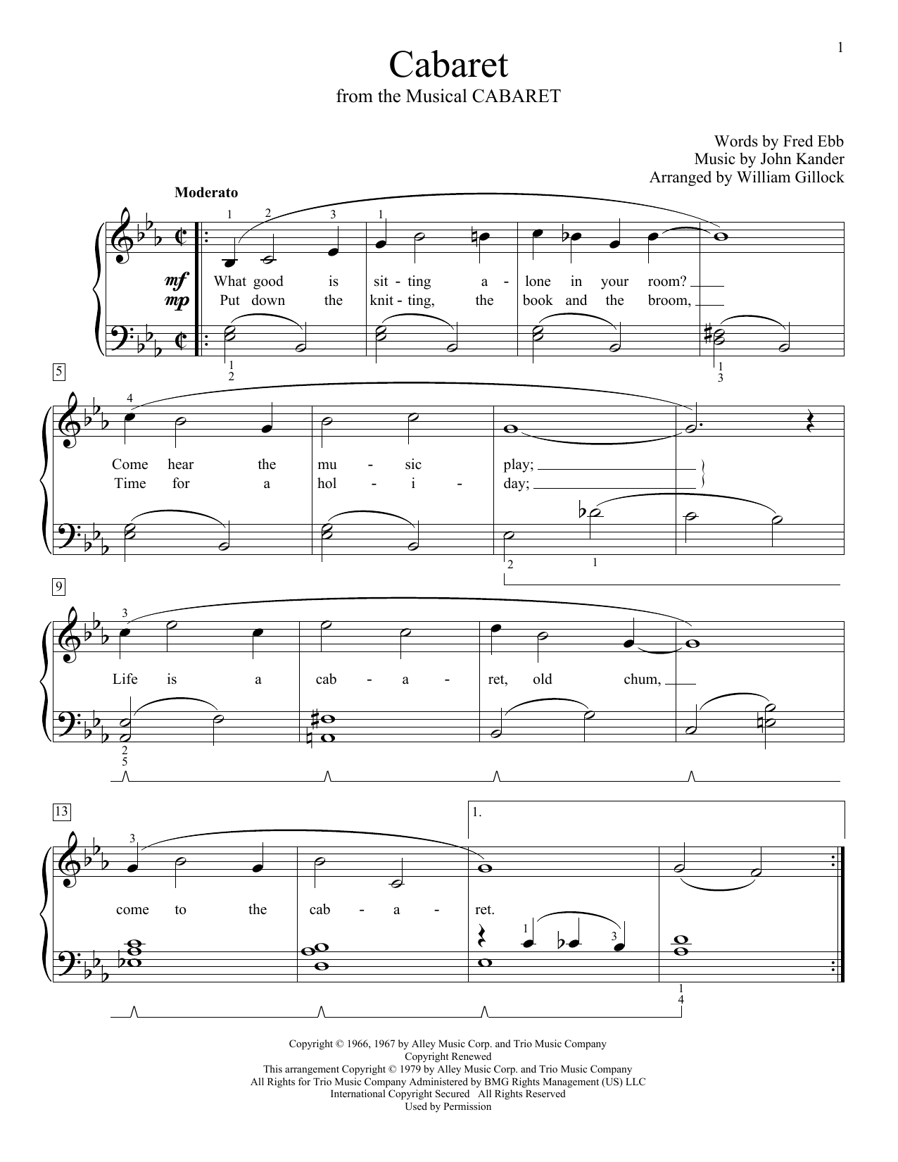Download Kander & Ebb Cabaret Sheet Music and learn how to play Easy Piano PDF digital score in minutes