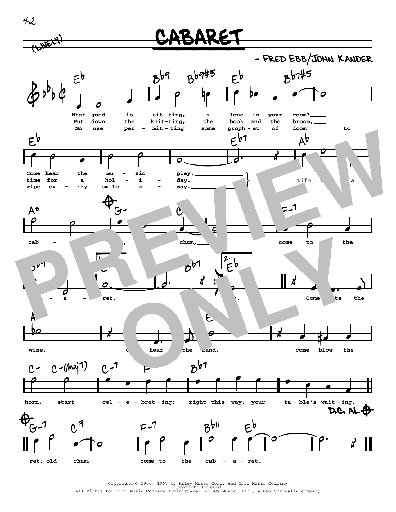 Download Kander & Ebb Cabaret (High Voice) Sheet Music and learn how to play Real Book – Melody, Lyrics & Chords PDF digital score in minutes