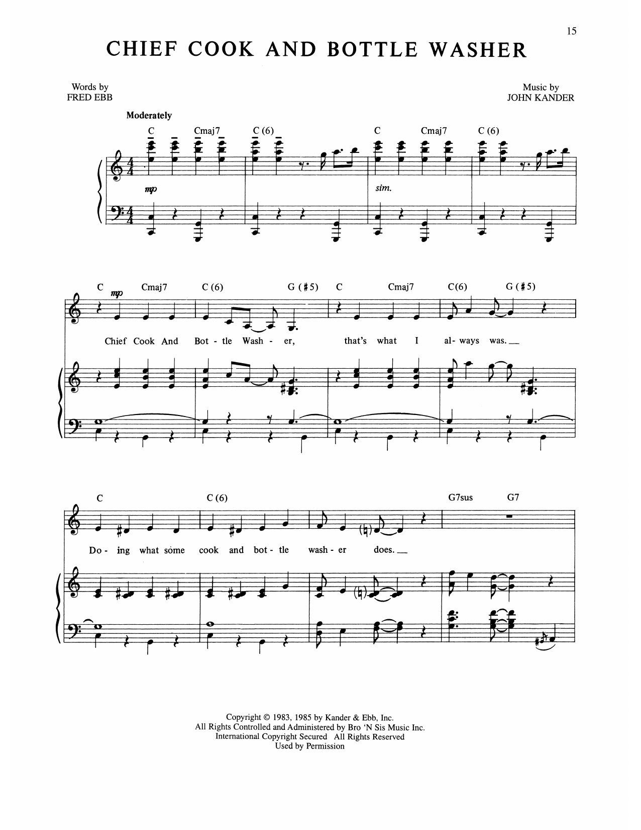 Download Kander & Ebb Chief Cook And Bottle Washer (from The Rink) Sheet Music and learn how to play Piano, Vocal & Guitar Chords (Right-Hand Melody) PDF digital score in minutes