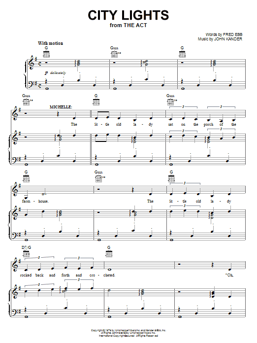 Download Kander & Ebb City Lights Sheet Music and learn how to play Piano, Vocal & Guitar (Right-Hand Melody) PDF digital score in minutes