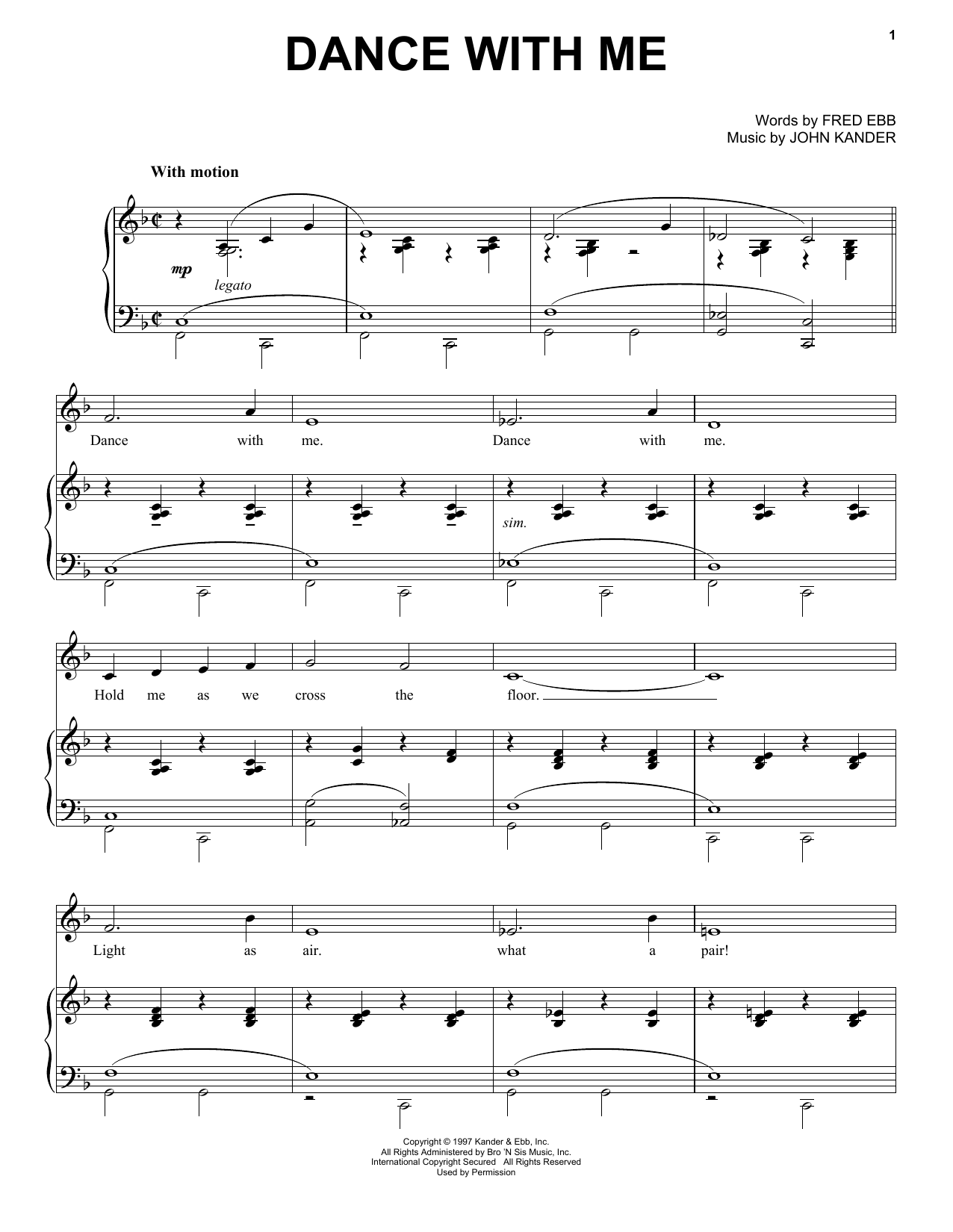 Download Kander & Ebb Dance With Me Sheet Music and learn how to play Piano, Vocal & Guitar (Right-Hand Melody) PDF digital score in minutes